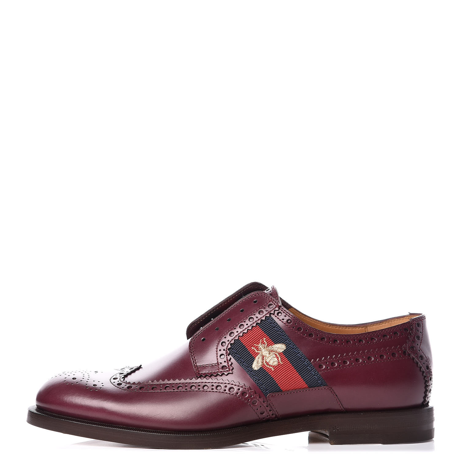 GUCCI Calfskin Web Bee Embroidered Mens Slip-On Brogue
