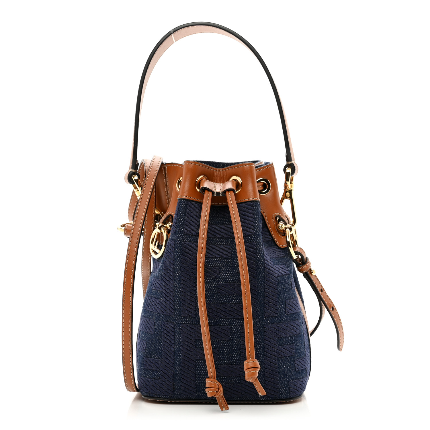 【関税&送料込】Fendi Embroidered Denim Mon Tresor Bucket Ba FENDI Denim Vitello King F is Fendi FF Embroidered Mini Mon