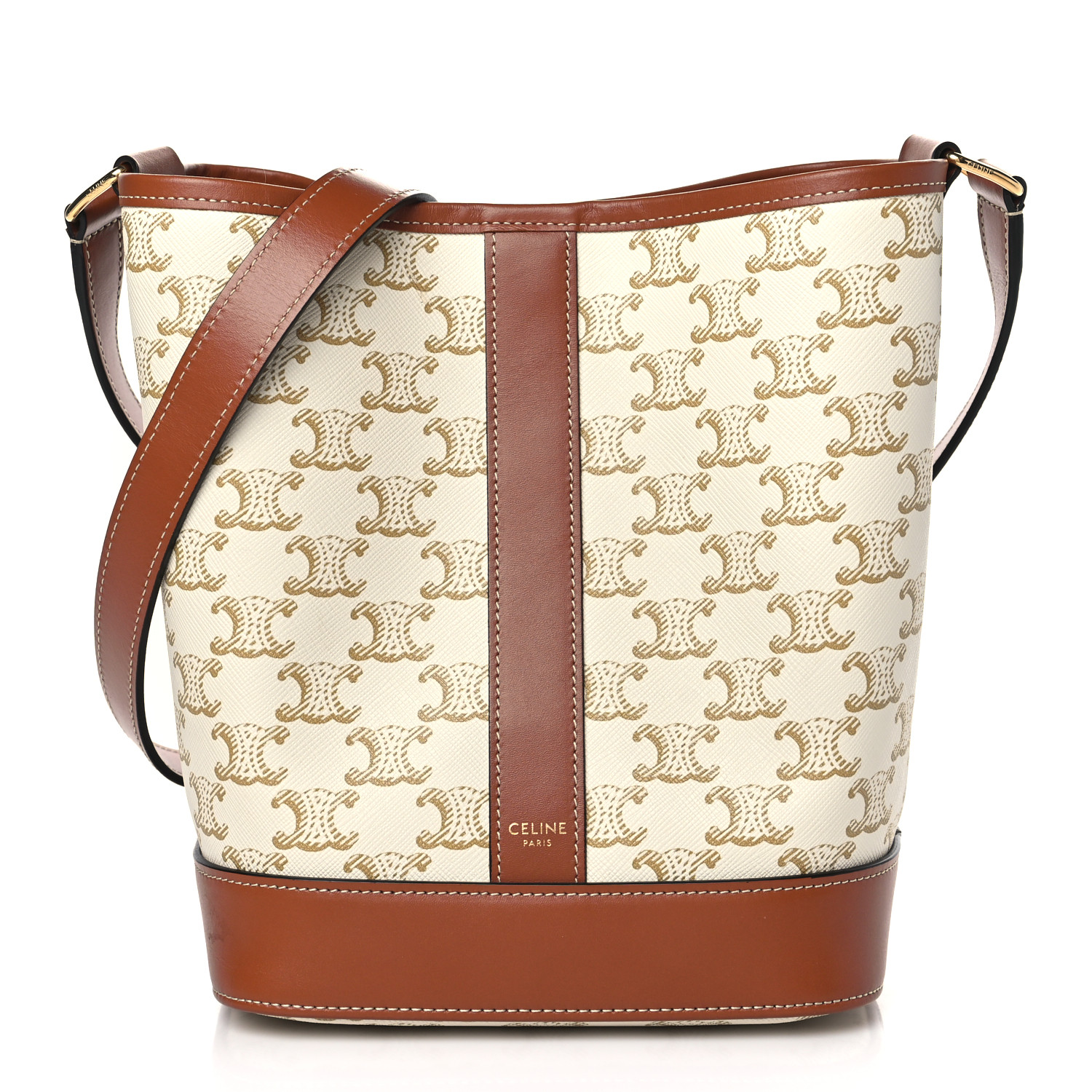 【CELINE 】 Small bucket in Triomphe canvas and calfskin Celine Small Bucket in Triomphe Canvas and Calfskin Tan