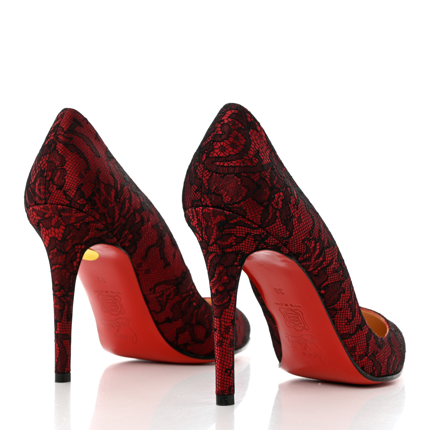 CHRISTIAN LOUBOUTIN Lace Pigalle Follies 100 Pumps 38 Red