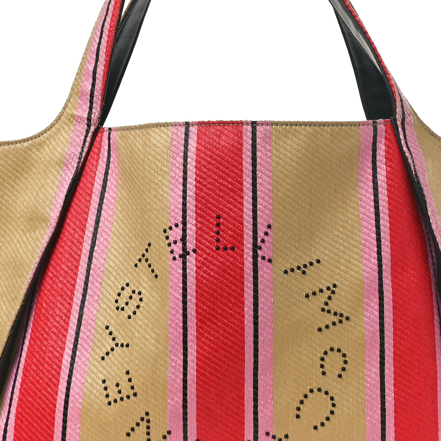 STELLA MCCARTNEY Raffia Striped Logo Tote Red 1526607