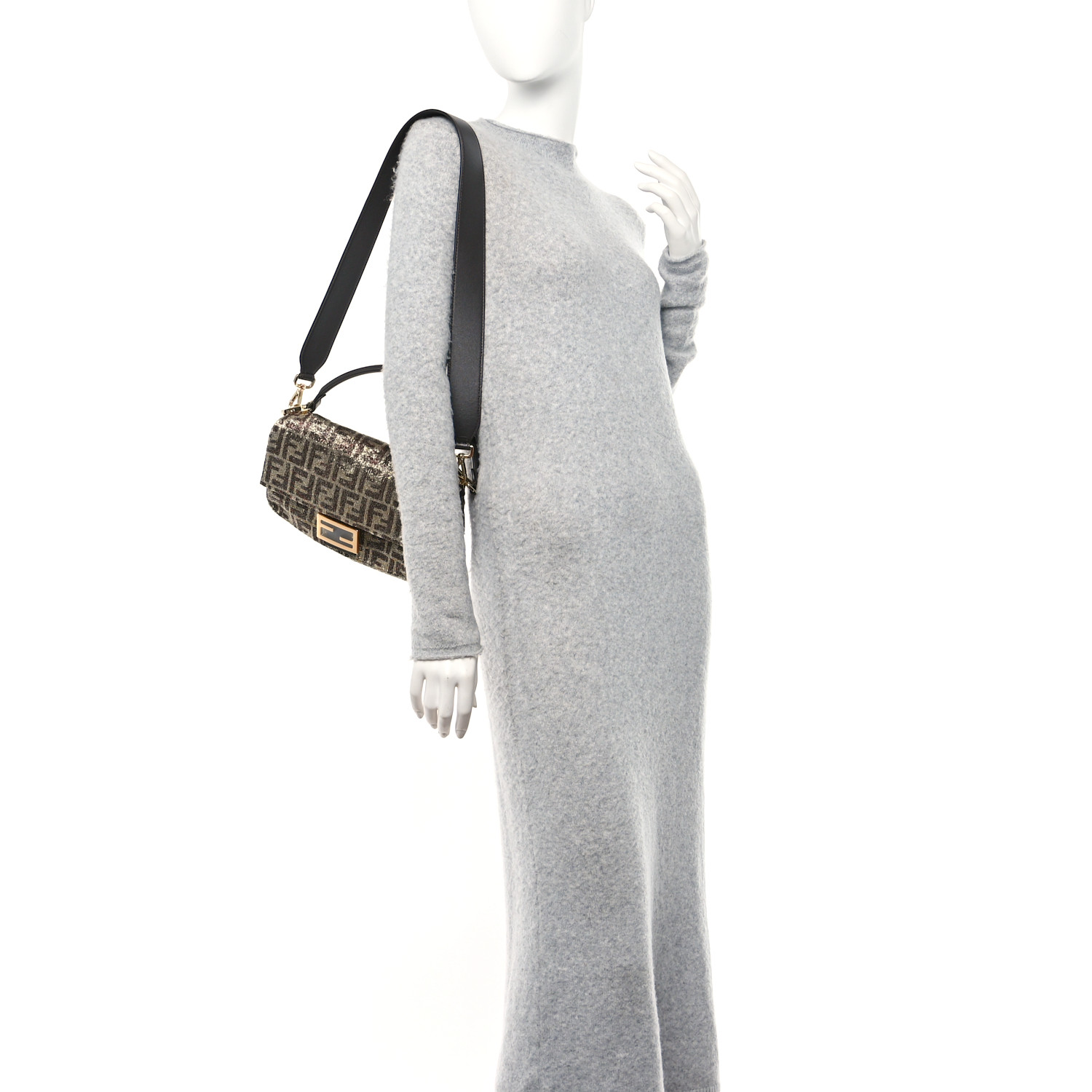 【ZUCCA】ファーベルト FENDI Vitello King Beaded Zucca Baguette Moro Black 1513697