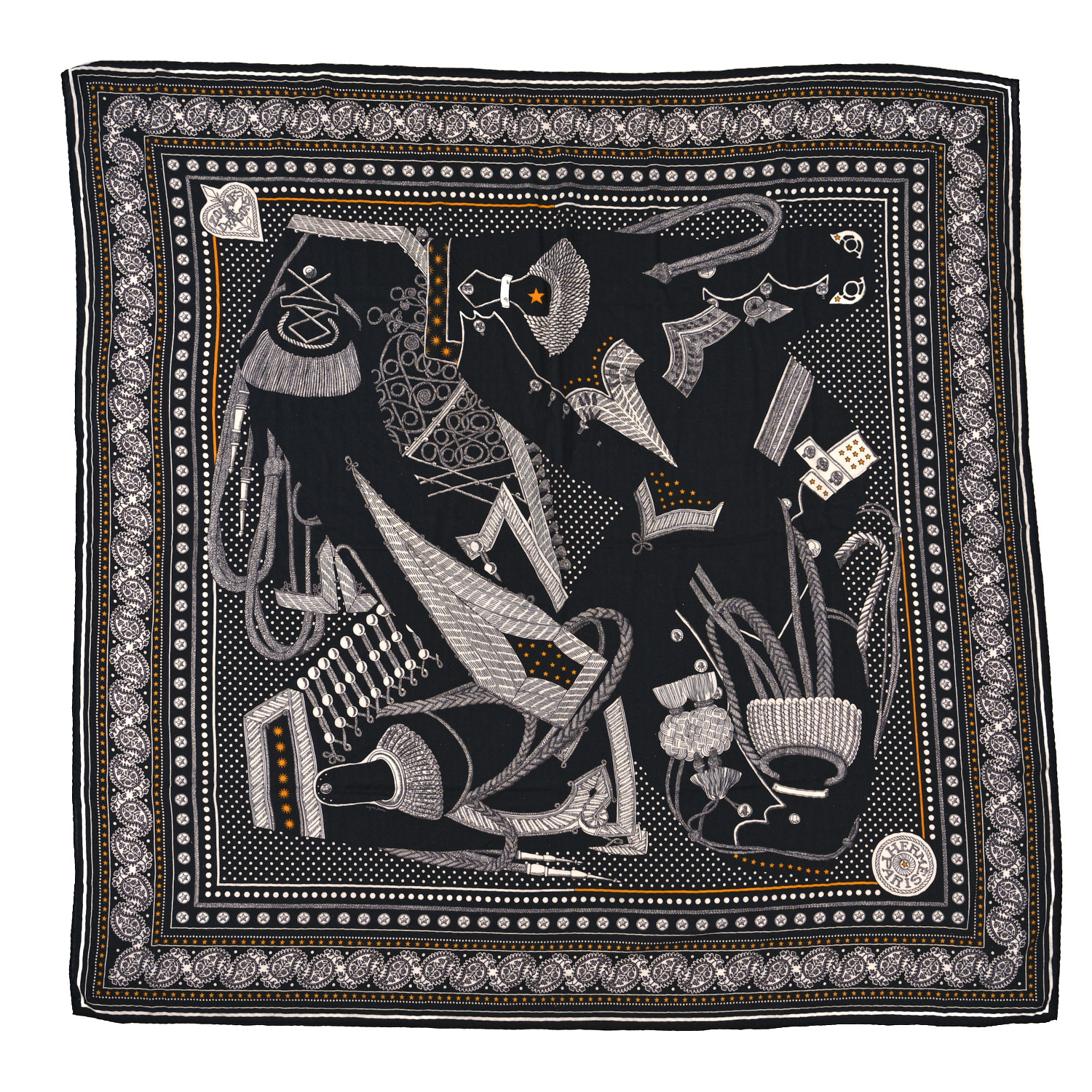 HERMES 最新作 スカーフ カレ 140 Zouaves et Dragons Bandana HERMES Cashmere Silk Zouaves Et Dragons Shawl 140 Black
