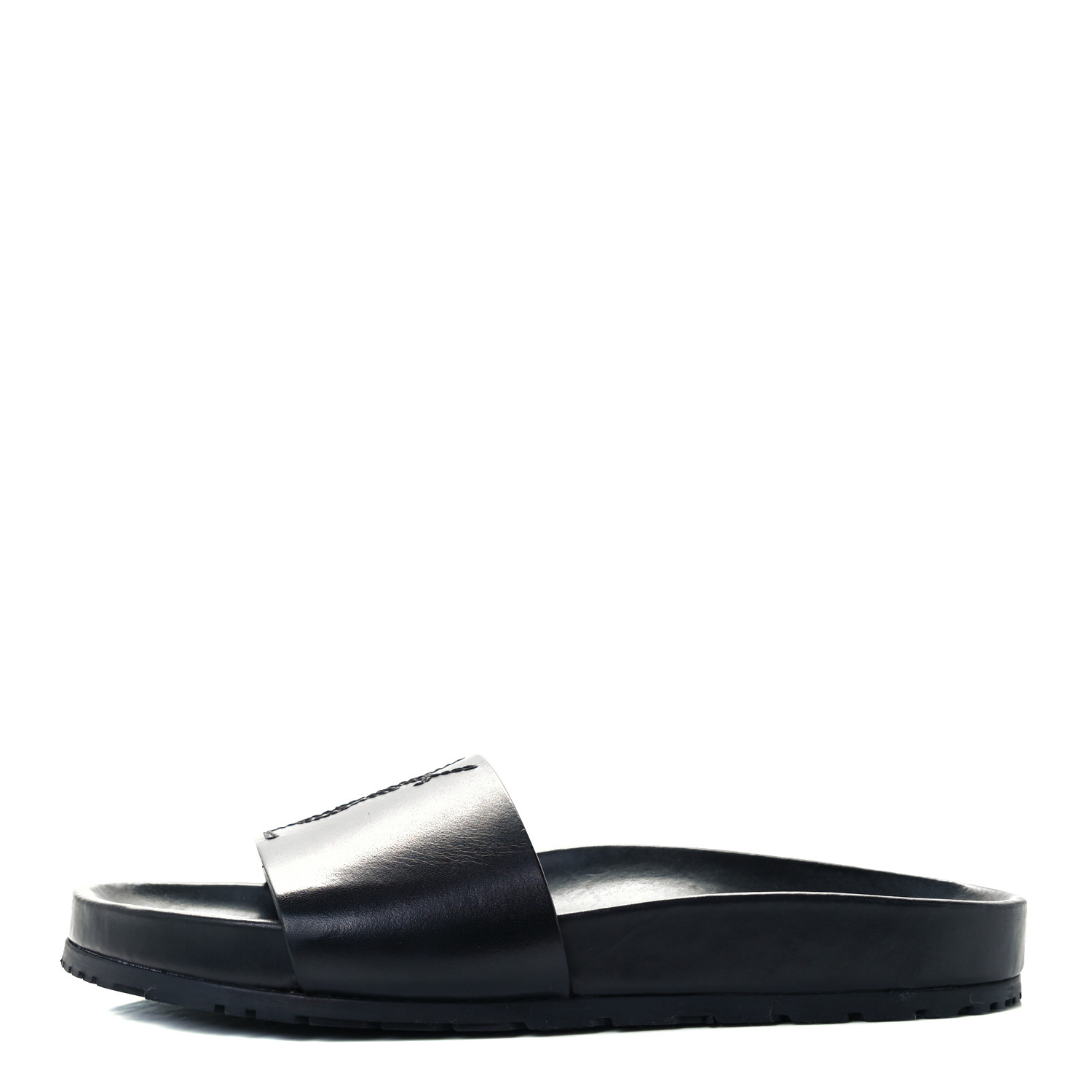 SAINT LAURENT- Jimmy YSL Logo Slides / ロゴ フラットサンダル Pre-owned Saint Laurent Ysl Men's Black Leather Jimmy Logo