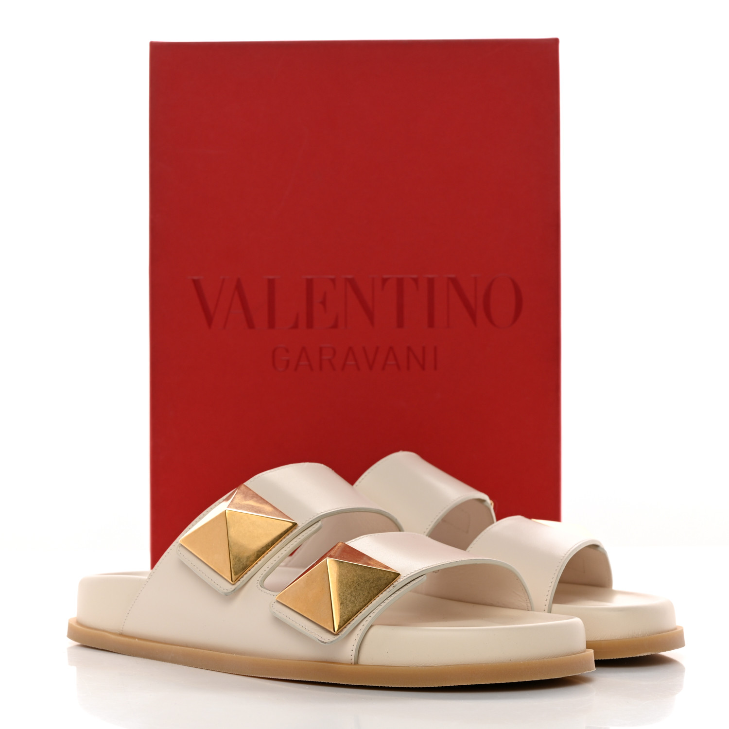 ◆正規品◆VALENTINO ROMAN STUD SANDAL IVORY(W)◆関税込◆人気 Valentino Garavani Roman Stud Calfskin Slide Sandals 60mm