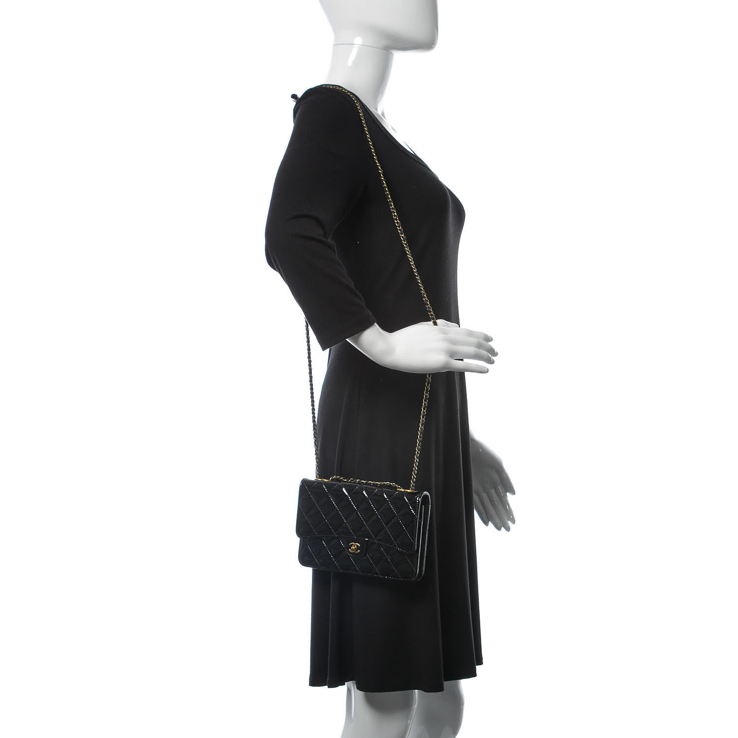 CHANEL Patent Goatskin Quilted CC Eyelet Wallet On Chain WOC
