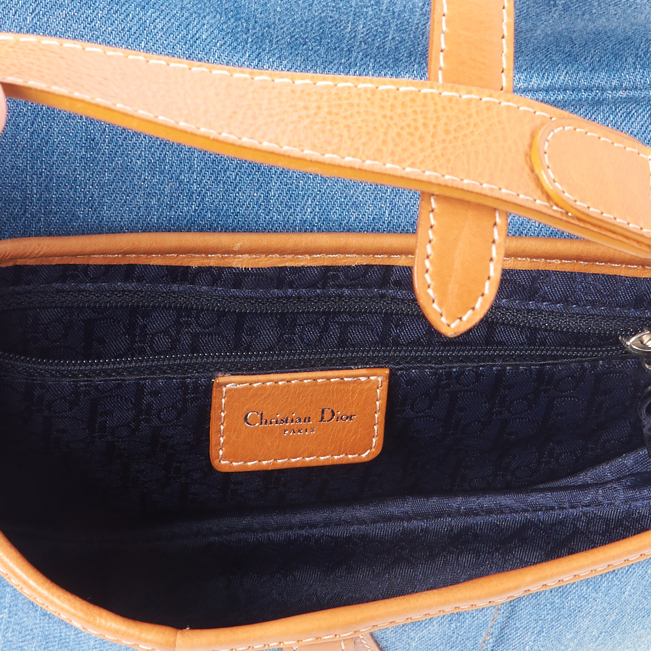 CHRISTIAN DIOR Denim Embroidered Saddle Bag Blue 789001