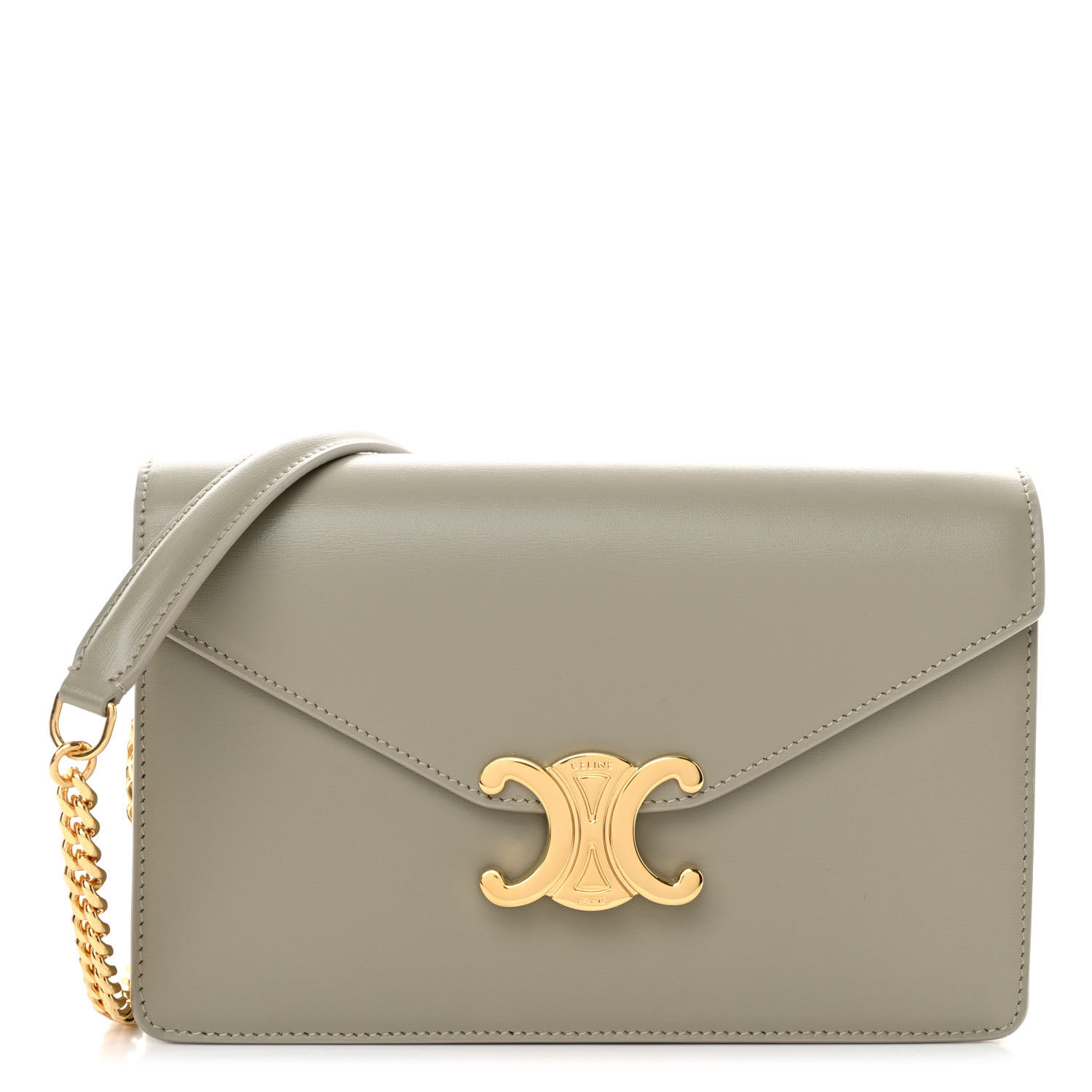 CELINE セリーヌ マーゴ チェーンウォレット Green Clay CELINE Shiny Calfskin Triomphe Margo Wallet on Chain Green