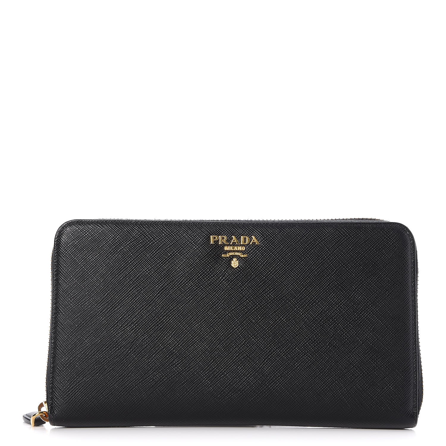 PRADA Saffiano Metal Large Zip Around Travel Wallet Nero
