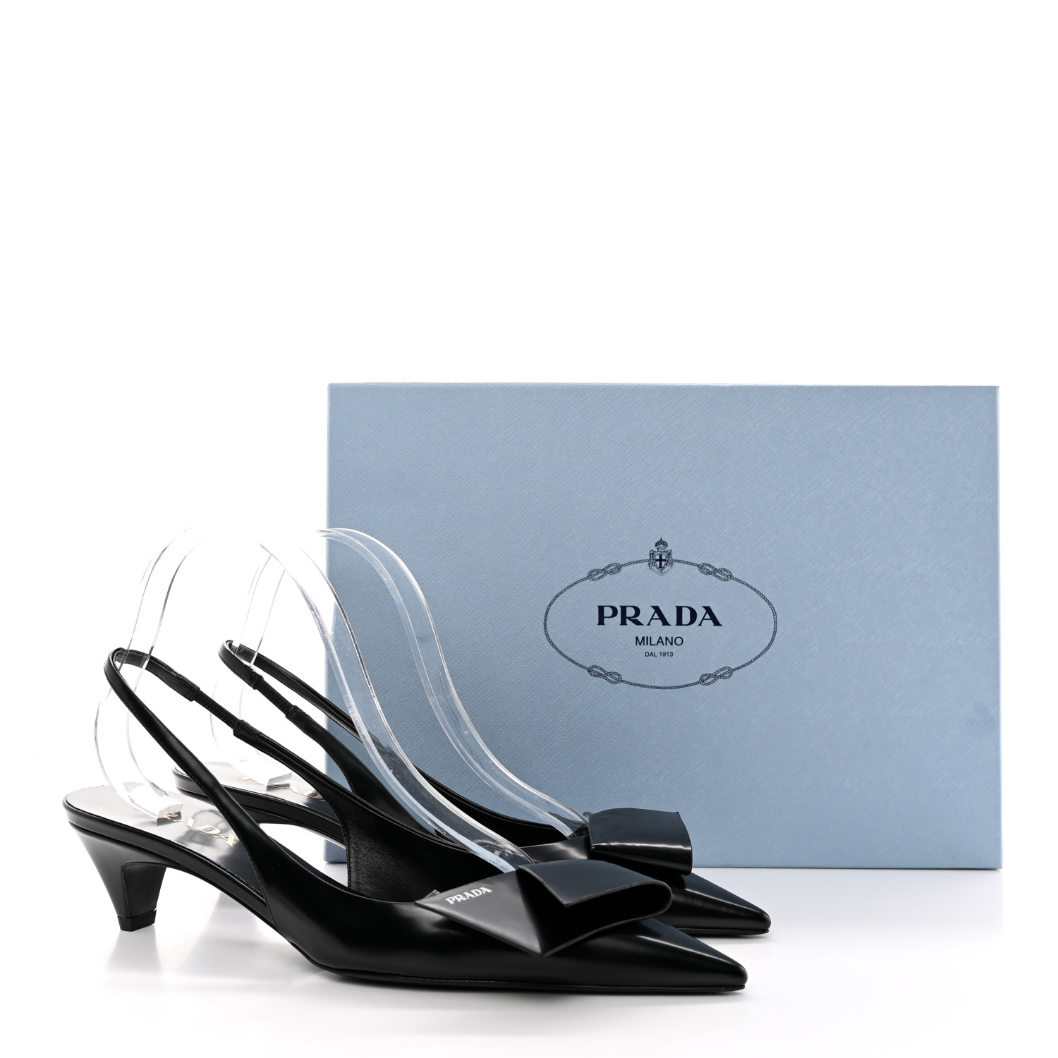 パンプス Prada Decollete In Pelle Spazzolata Con Logo PRADA Spazzolato Triangle Logo Pointed Toe Slingback Pumps