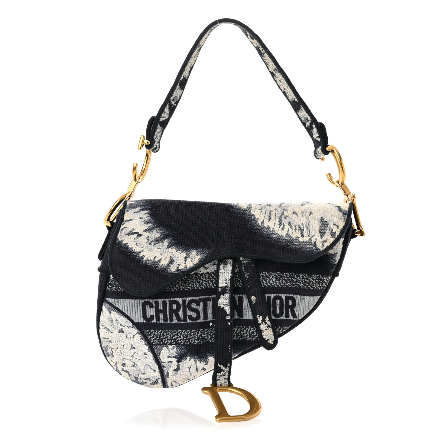 CHRISTIAN DIOR Canvas Embroidered Tie Dye Saddle Bag Blue