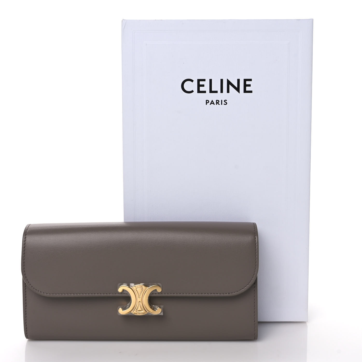 COMPACT WALLET WITH COIN TRIOMPHE IN SHINY CALFSKIN - PEBBLE