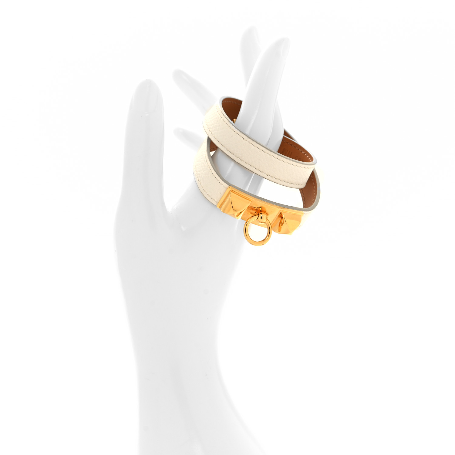 【プレゼントに最適♪】HERMES Rivale Double Tourブレスレット HERMES Epsom Rivale Double Tour Bracelet T2 White 1528713