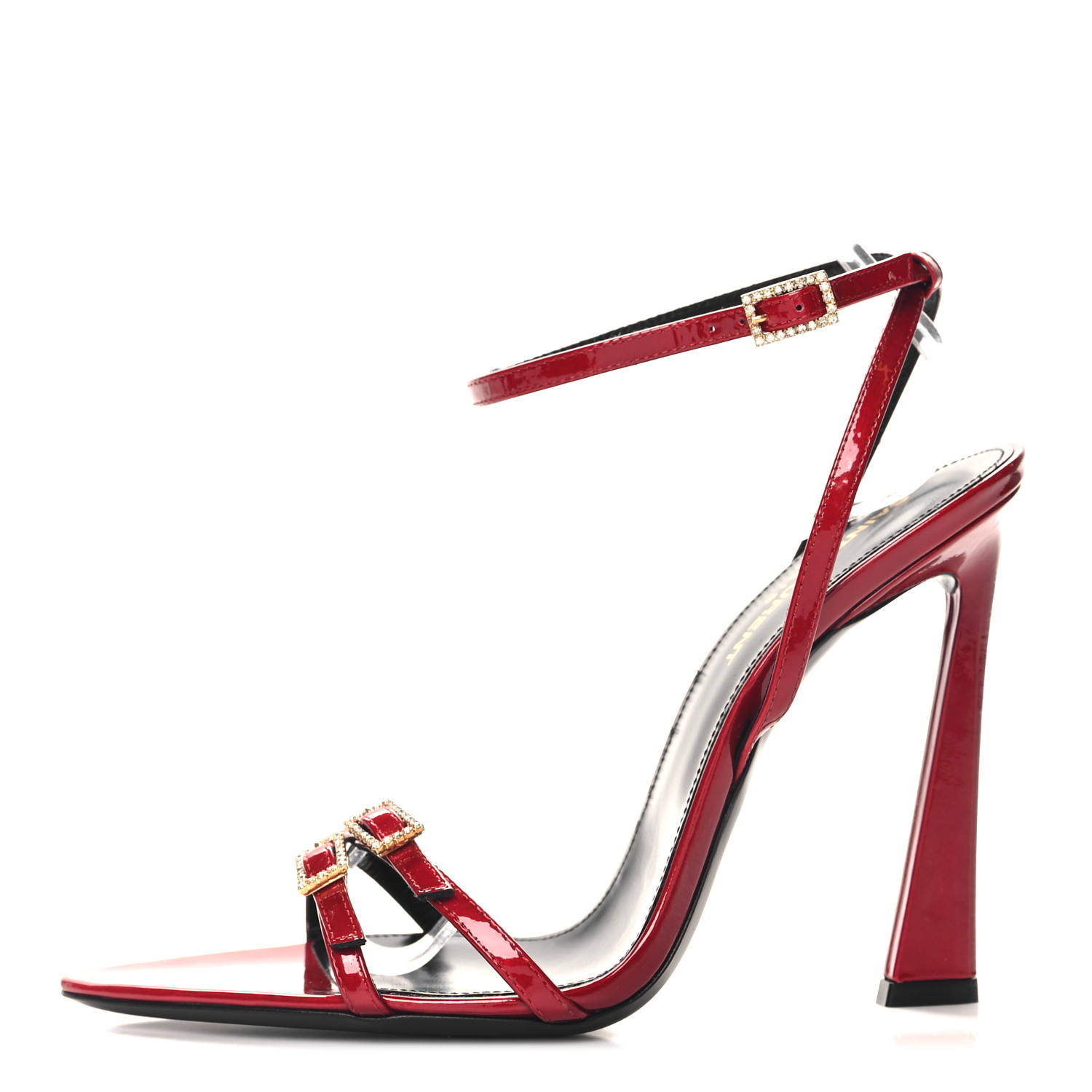 SAINT LAURENT Calfskin Patent Ankle Strap Sandals 37.5 Tibet