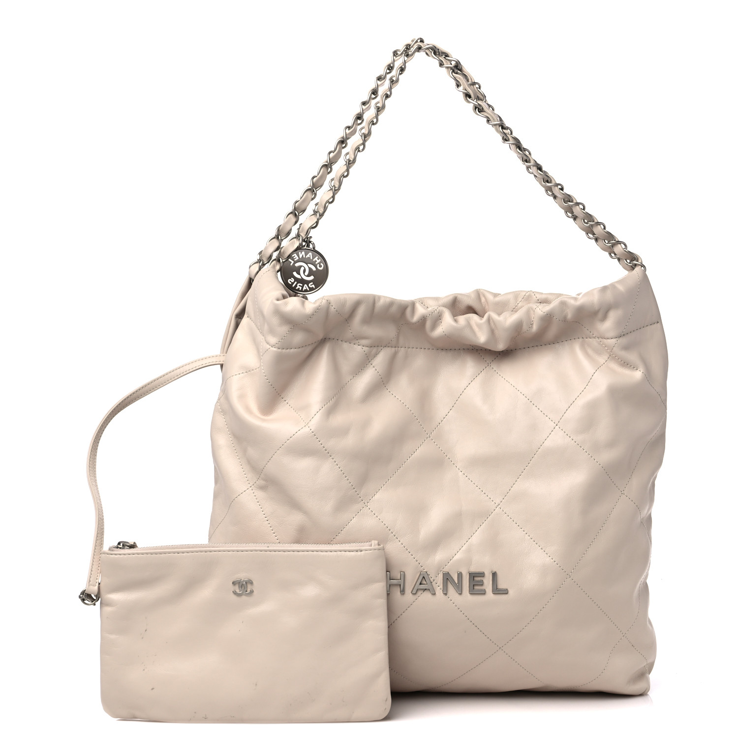 CHANEL Shiny Calfskin Quilted Chanel 22 Light Beige 1291623