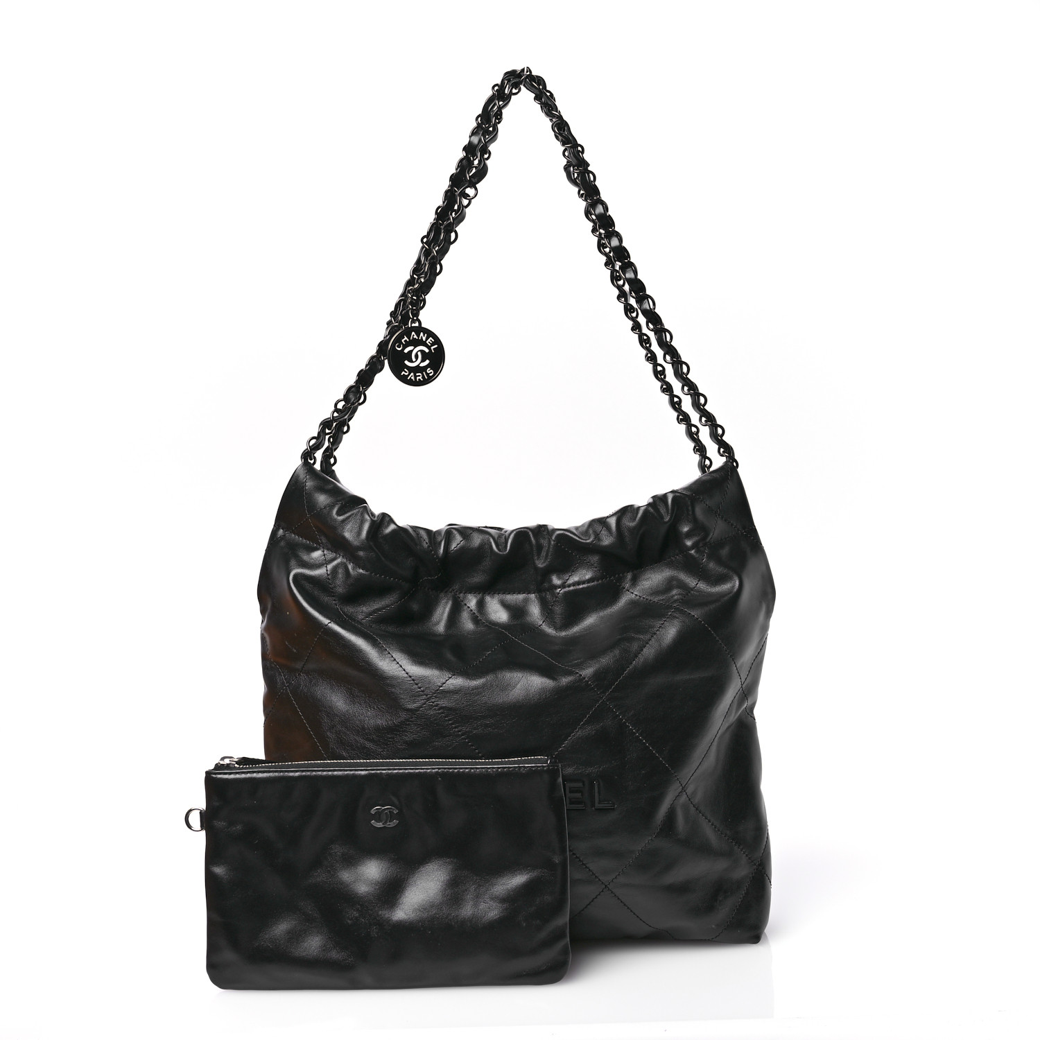 Chanel 22 Leather Handbag - Shiny Black Calfskin / Gold-Tone