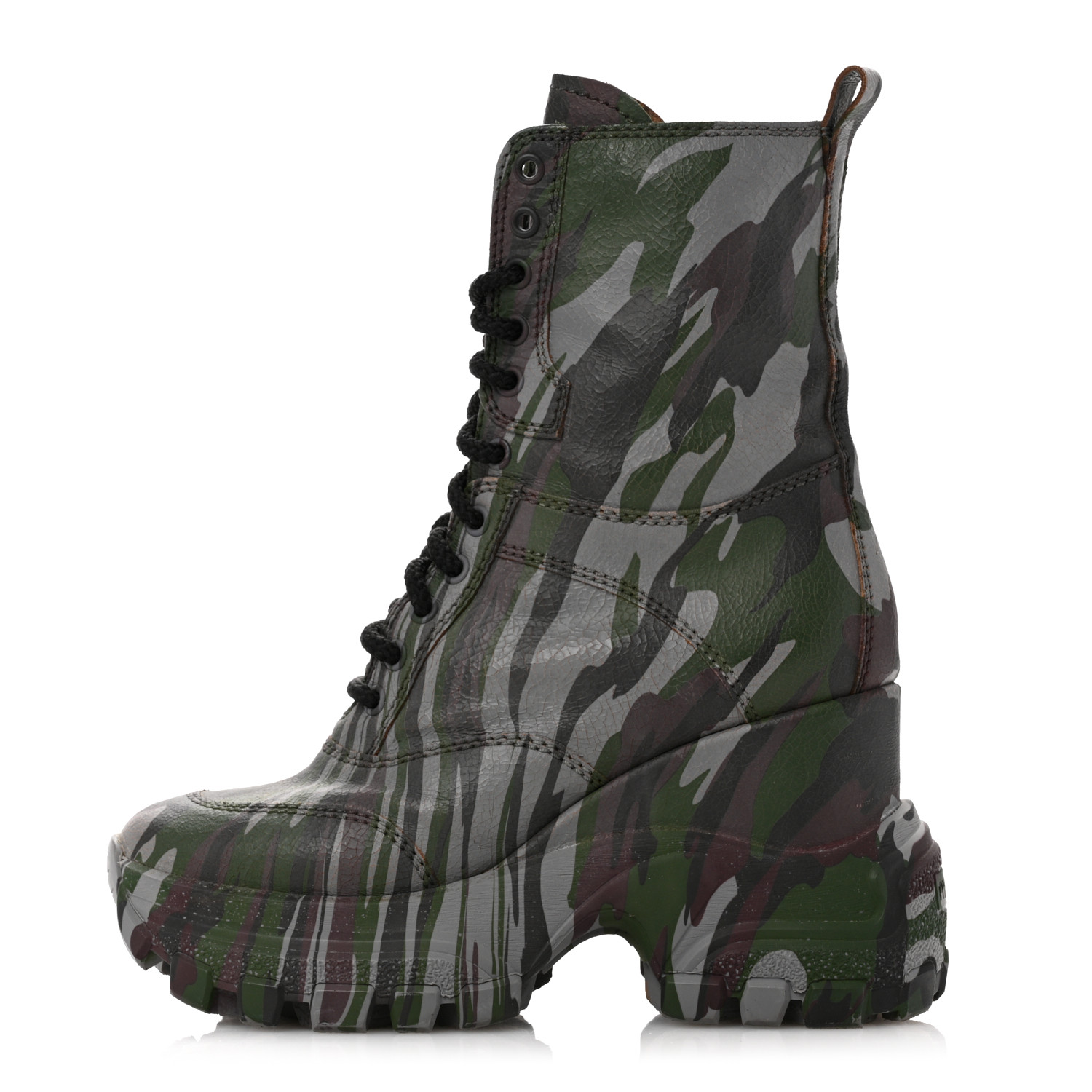 MIU MIU Crackled Calfskin Camo Print Womens Wedge Platform