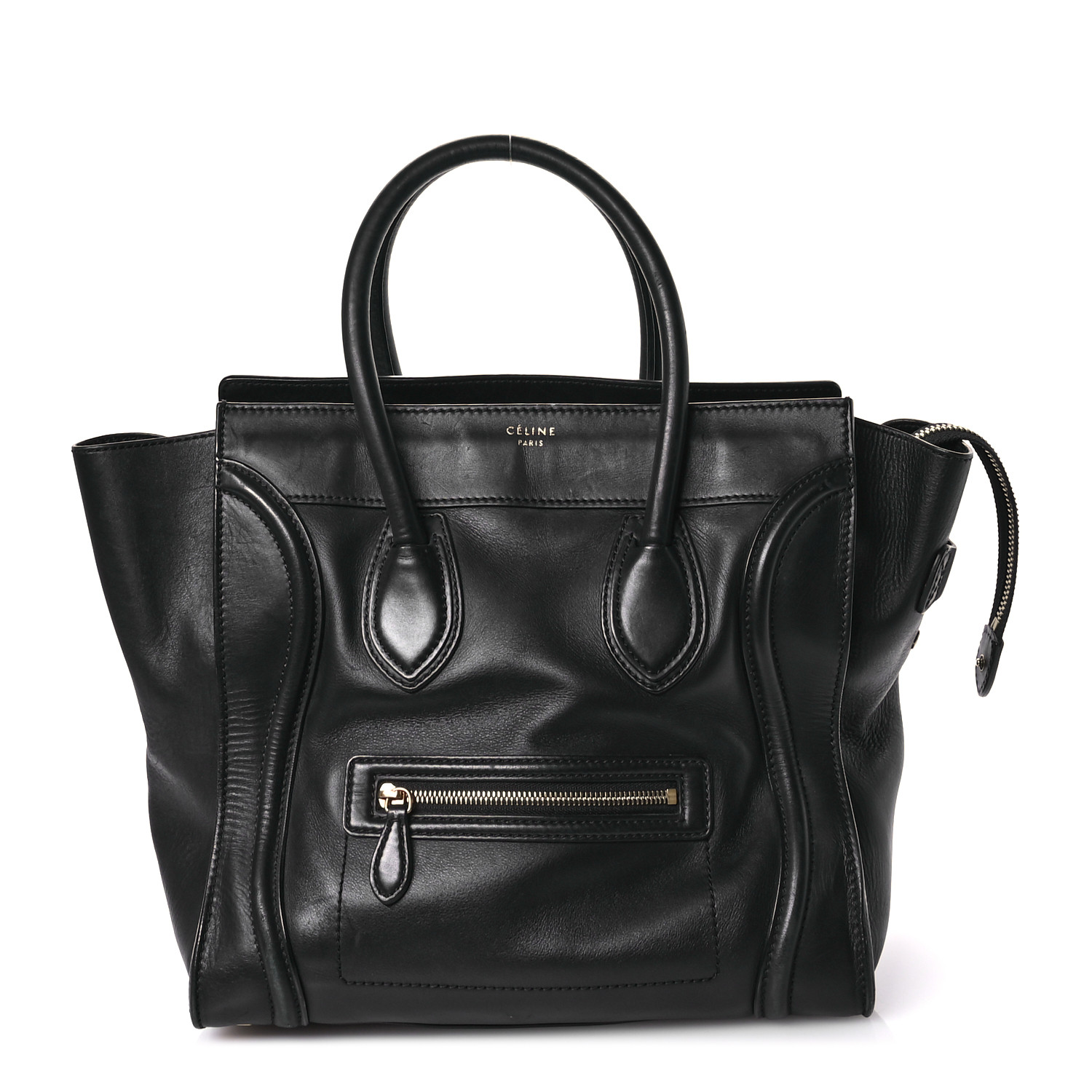 ☆【CELINE】☆Mini Triangle Smooth Calfskin Print Blac.k☆ CELINE Smooth Calfskin Mini Luggage Black 1634788 | FASHIONPHILE