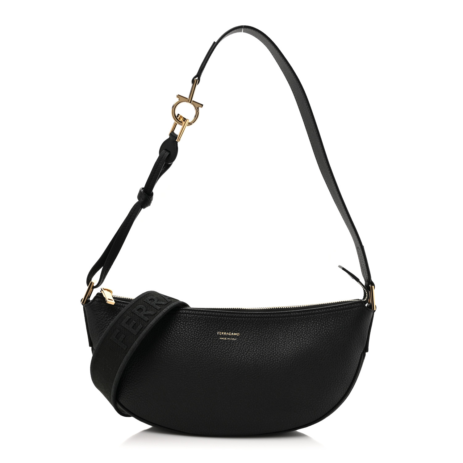 FERRAGAMO Hobo bag s hammered leather shoulder bag バッグ SALVATORE FERRAGAMO Hammered Calfskin Small Smile Hobo Black
