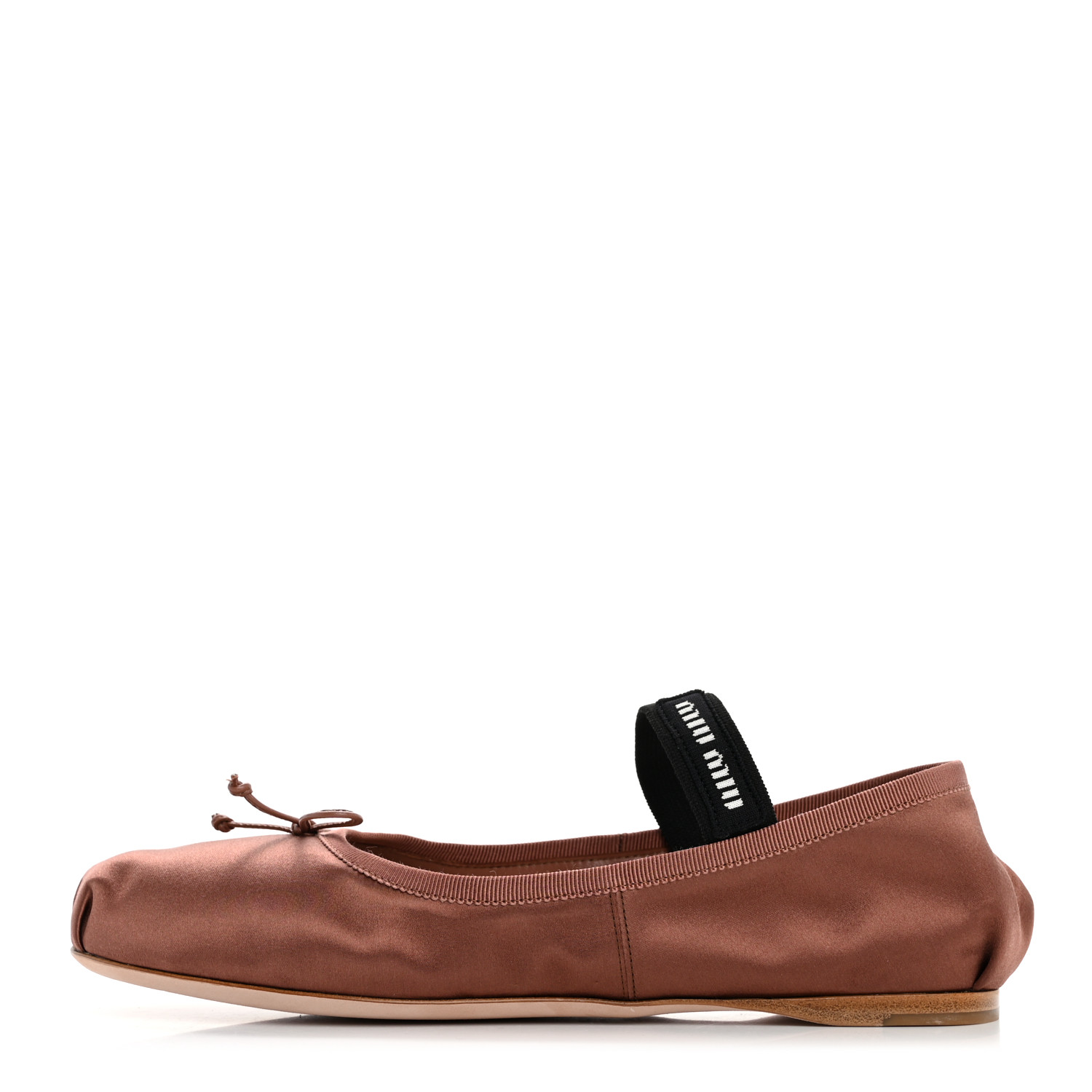 フラットシューズ MIU MIU Satin Ballerinas Cacao MIU MIU Satin Logo Ballerinas 39.5 Cacao 1636357 | FASHIONPHILE