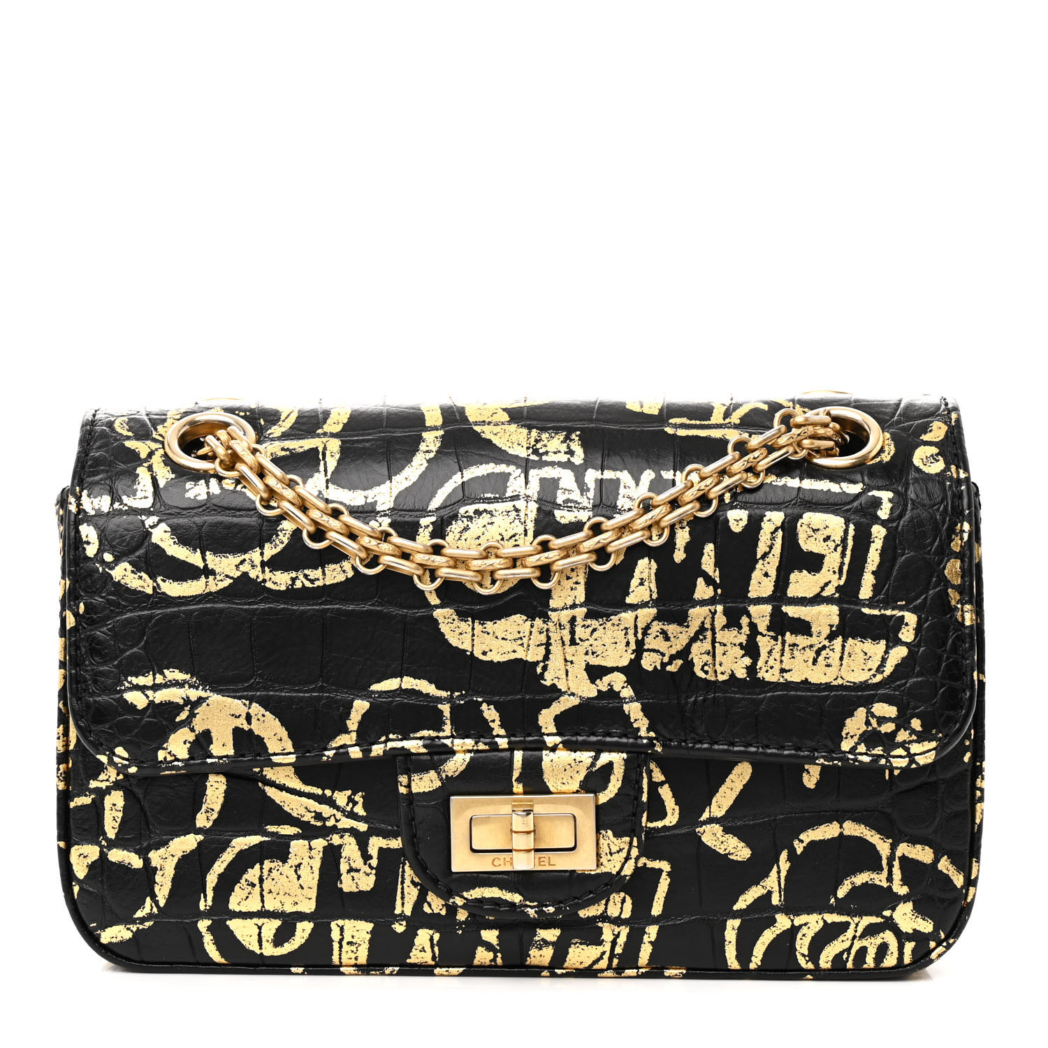 CHANEL Calfskin Crocodile Embossed Graffiti 2.55 Mini