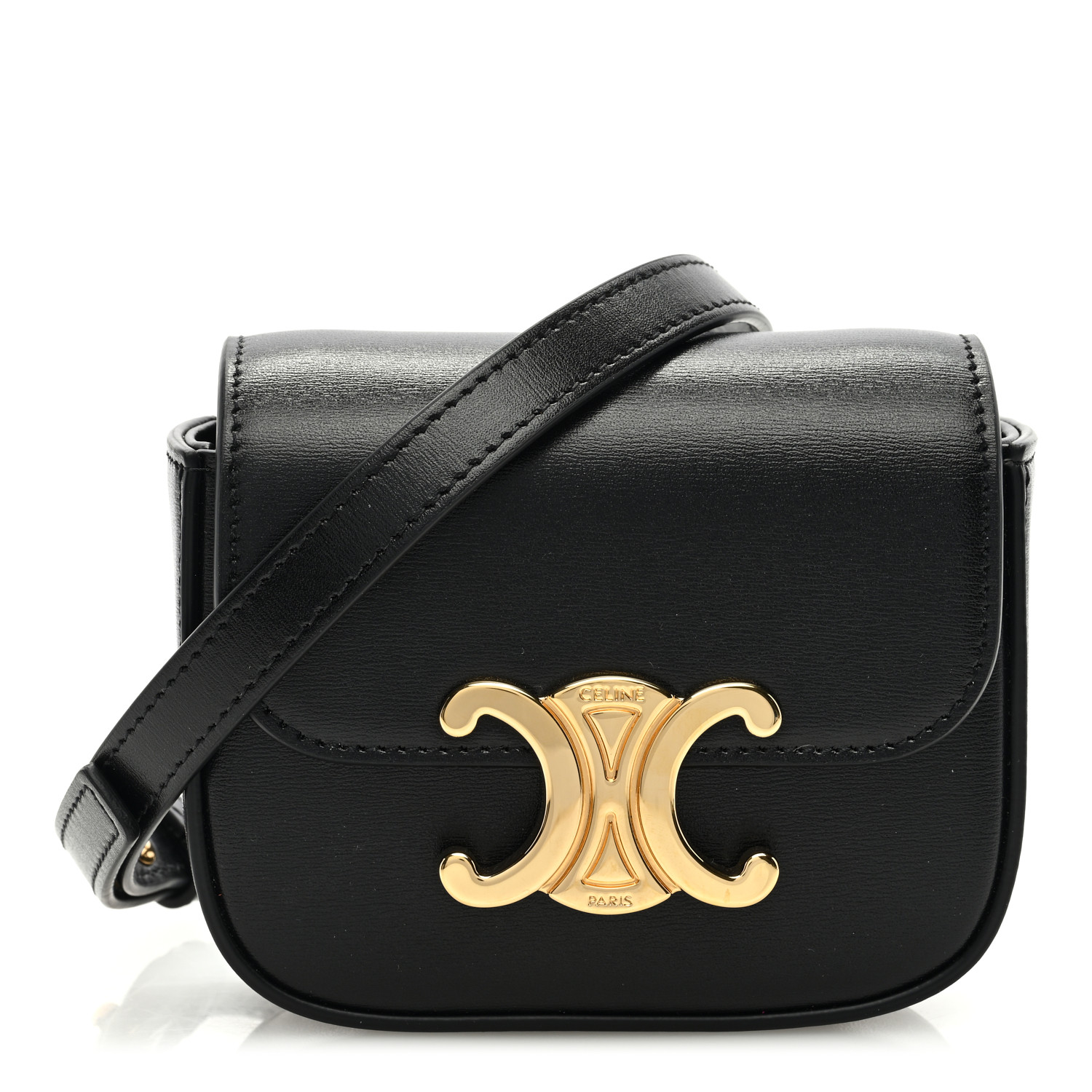 ★関税込★CELINE★Mini Triomphe Bag in Shiny Calfskin Black CELINE Shiny Calfskin Mini Triomphe Black 1493242 | FASHIONPHILE