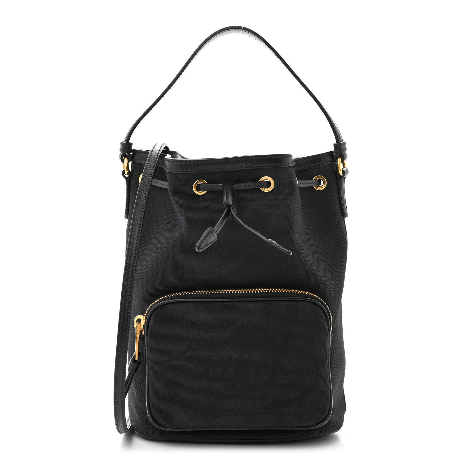 【関税＆送料込み】Prada Logo-AppliquAC Studded Bucket Bag Prada Small Soft Calf Studded Bucket Bag - Black Bucket Bags