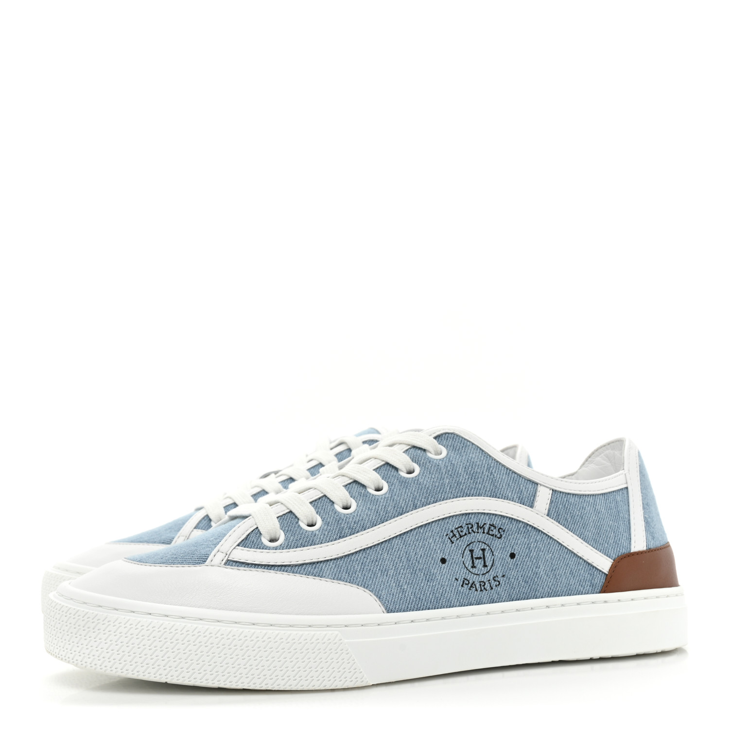 HERMES Denim Calfskin Mens Get Sneakers 41 Bleu Clair White
