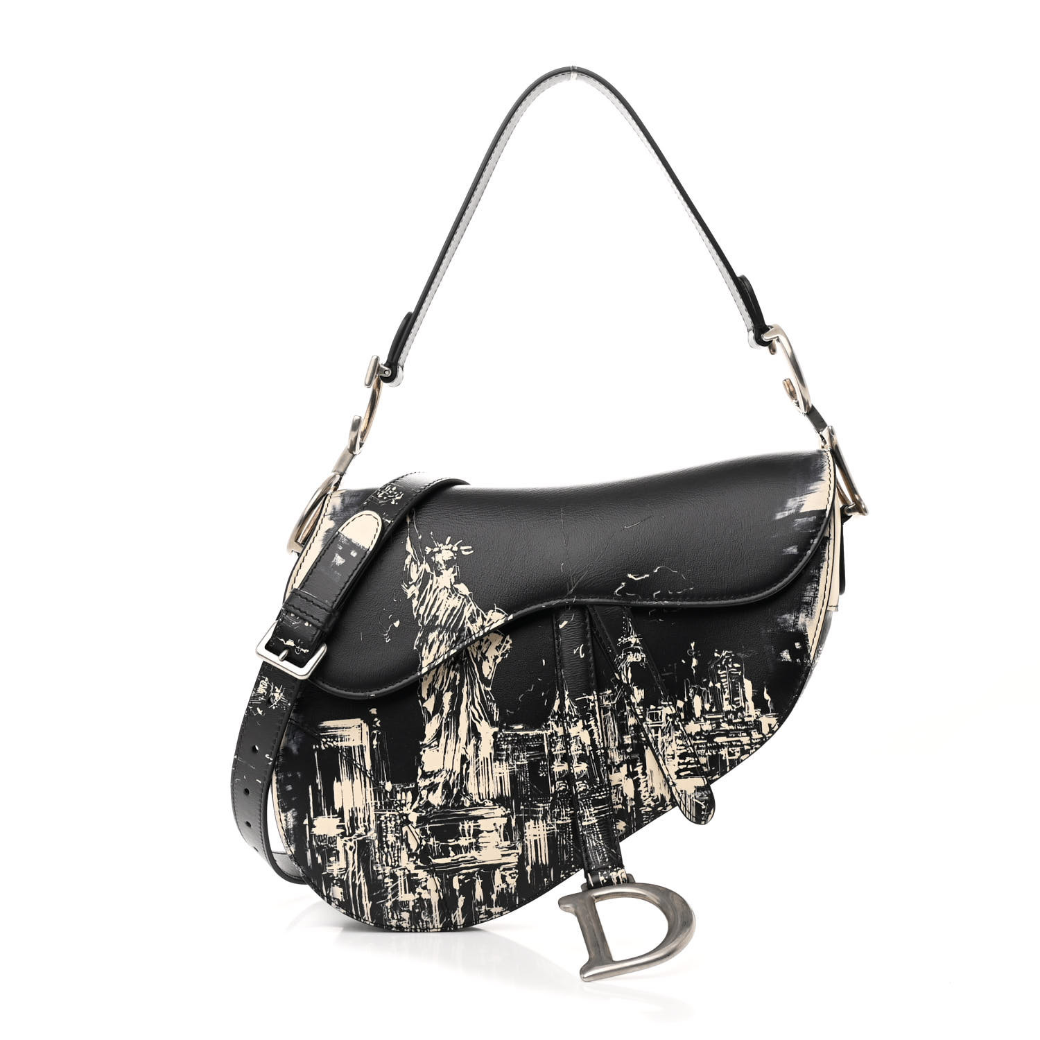CHRISTIAN DIOR Calfskin New York Printed Saddle Bag With