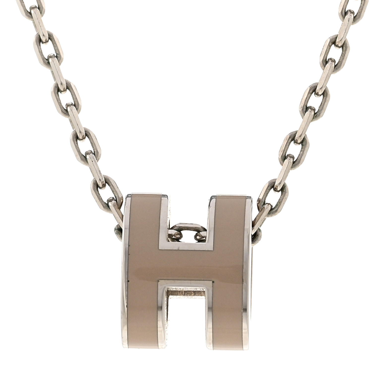 ★Hermes★(W) Mini Pop H Pendant★Palladium & Marron Glace HERMES Palladium Mini Pop H Pendant Necklace Marron Glace