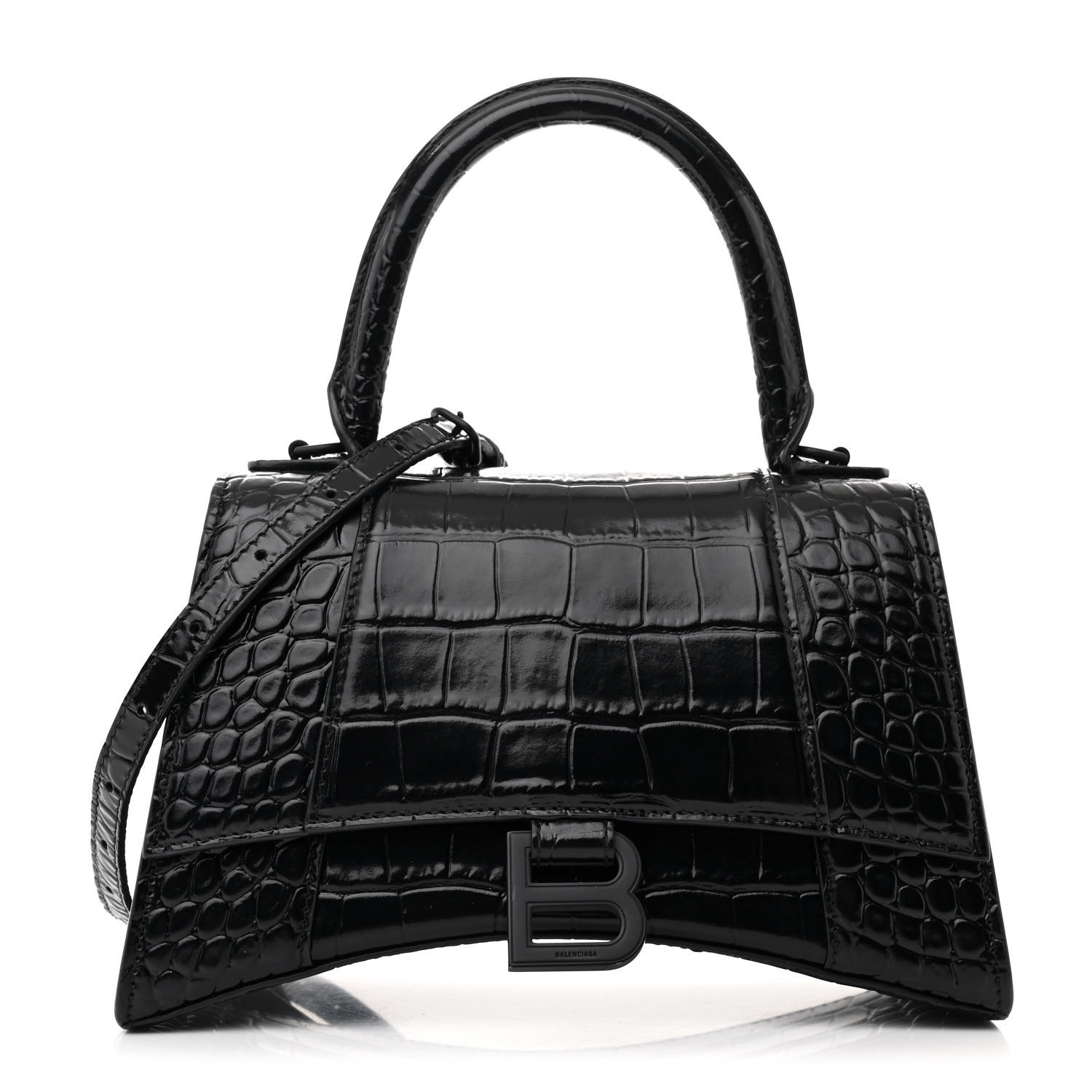 BALENCIAGA Shiny Calfskin Monochrome Crocodile Embossed