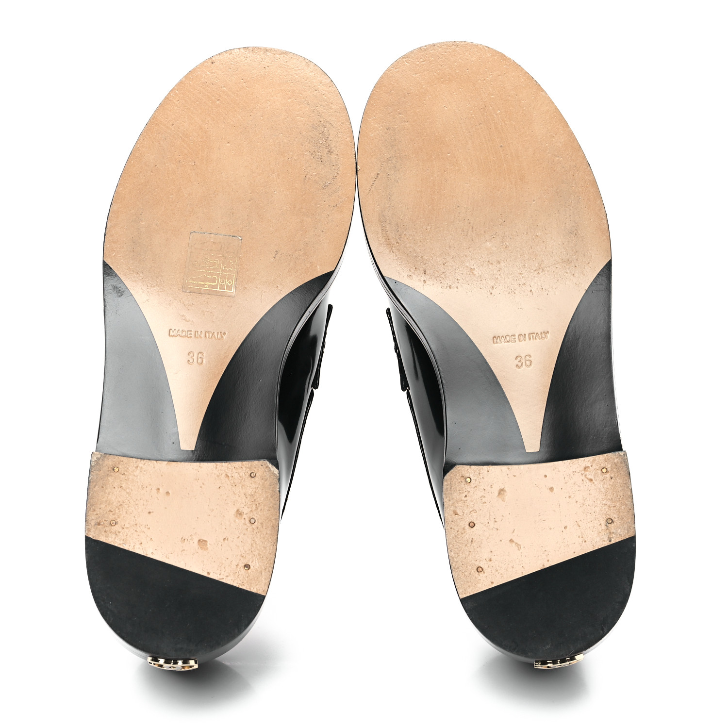 CHANEL Shiny Calfskin Logo Loafers 36 Black 1653940