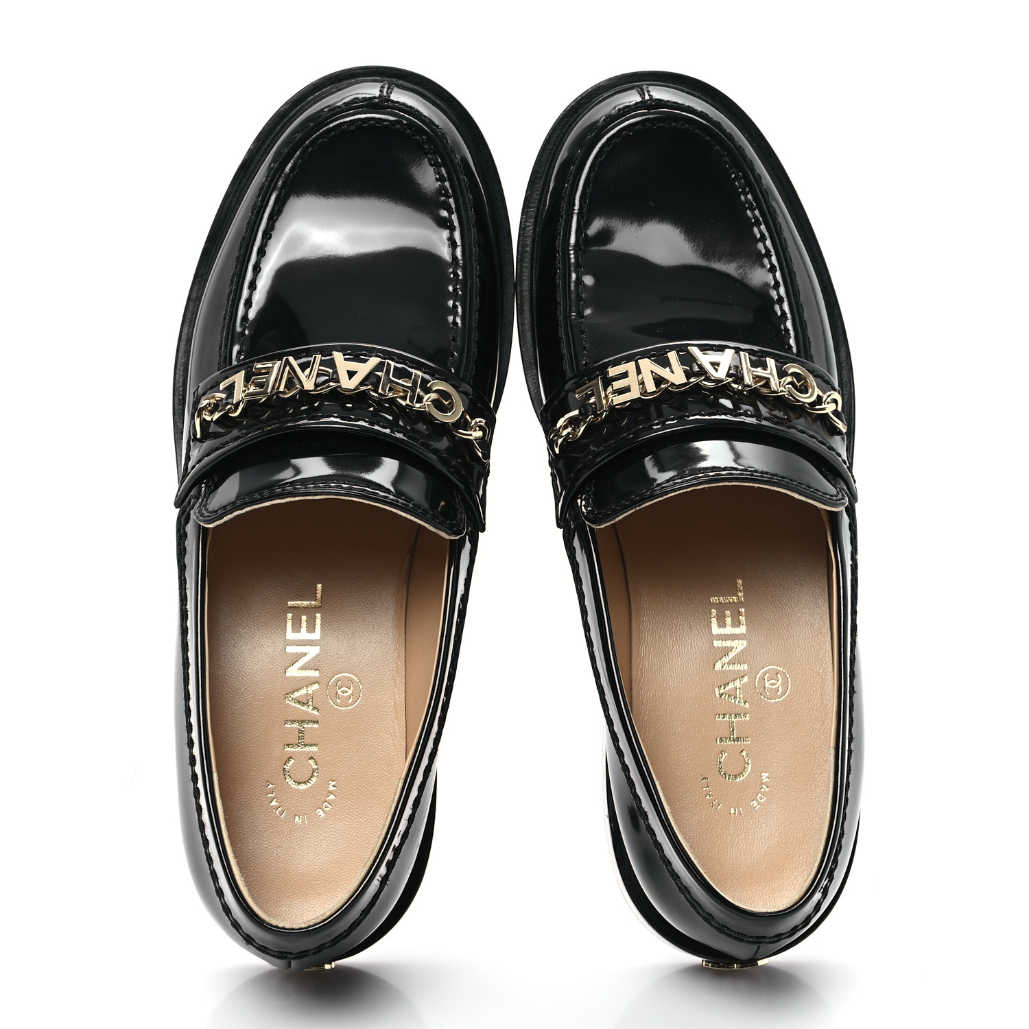 メーカー 一覧 CHANEL Shiny Calfskin Logo Loafers 36 Black 1653940 靴