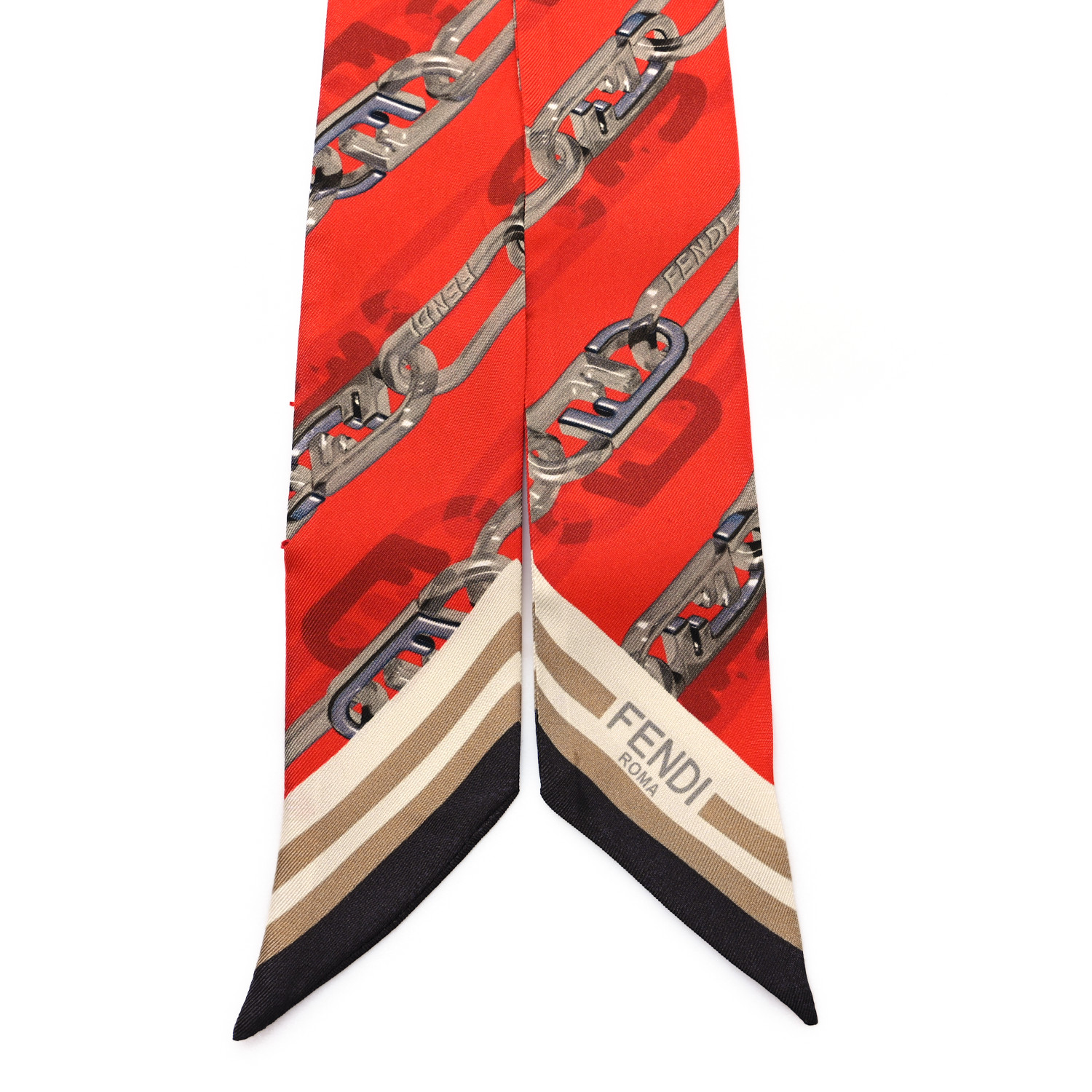 FENDI Silk Printed Wrappy O'Lock Bandeau Red Multicolor