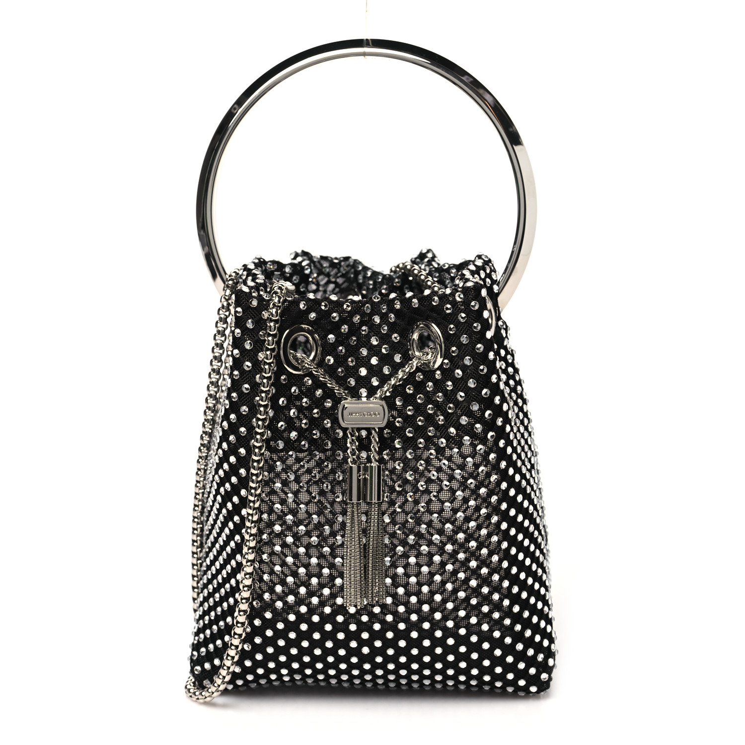 【Jimmy Choo】Micro Bon Bon クリスタル メッシュ バケット MICRO BON BON | Silver Crystal Mesh Bag with Metal Handle