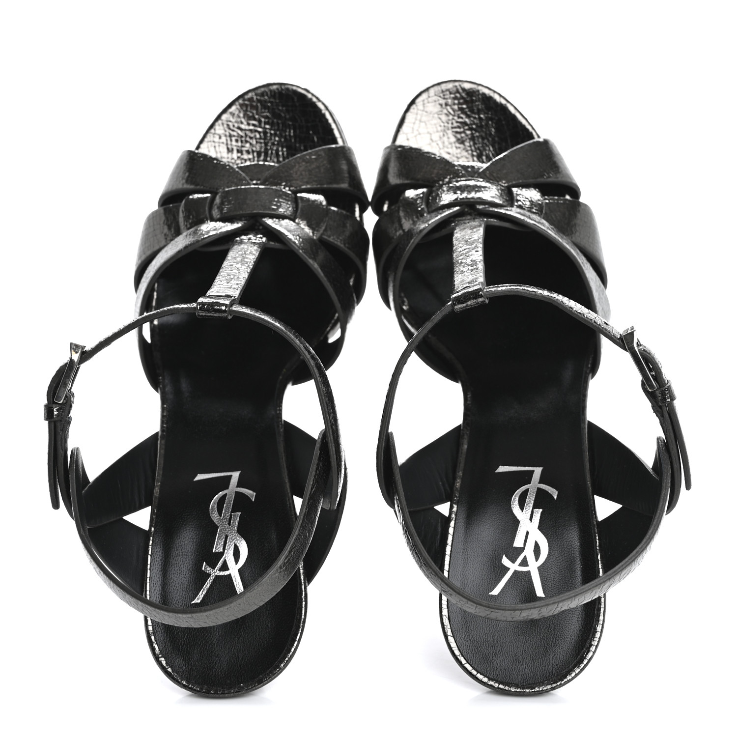 SAINT LAURENT Metallic Crackled Calfskin Tribute 75 Platform