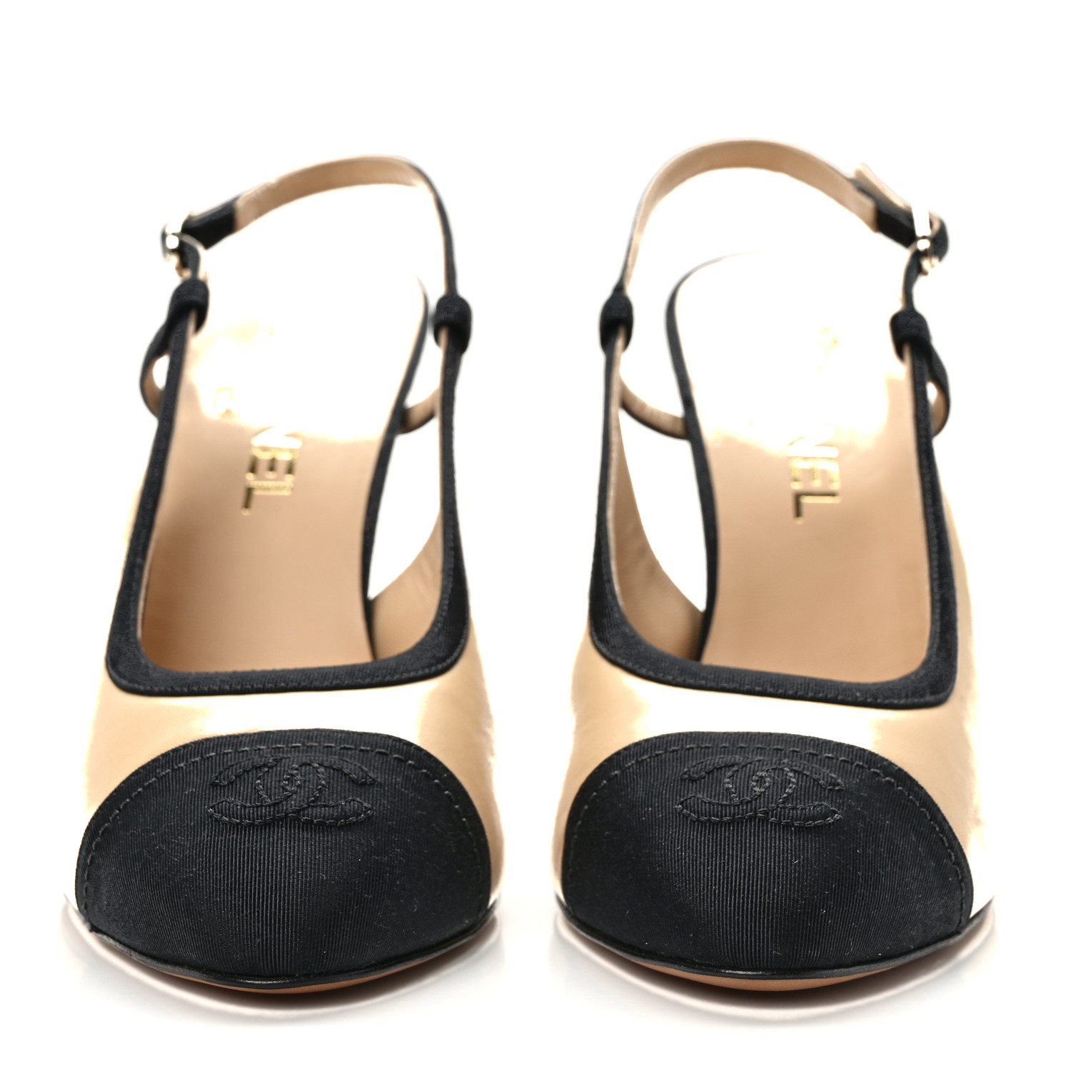 その他 rene CHANEL Velour Grosgrain Cap Toe CC Slingback Pumps 39 Black