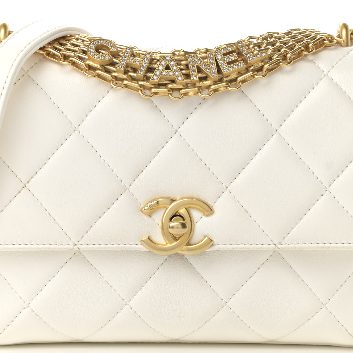 CHANEL GOLD CCロゴ クリアバッグ CHANEL Lambskin Quilted Small CC Crystal Logo Chain Flap