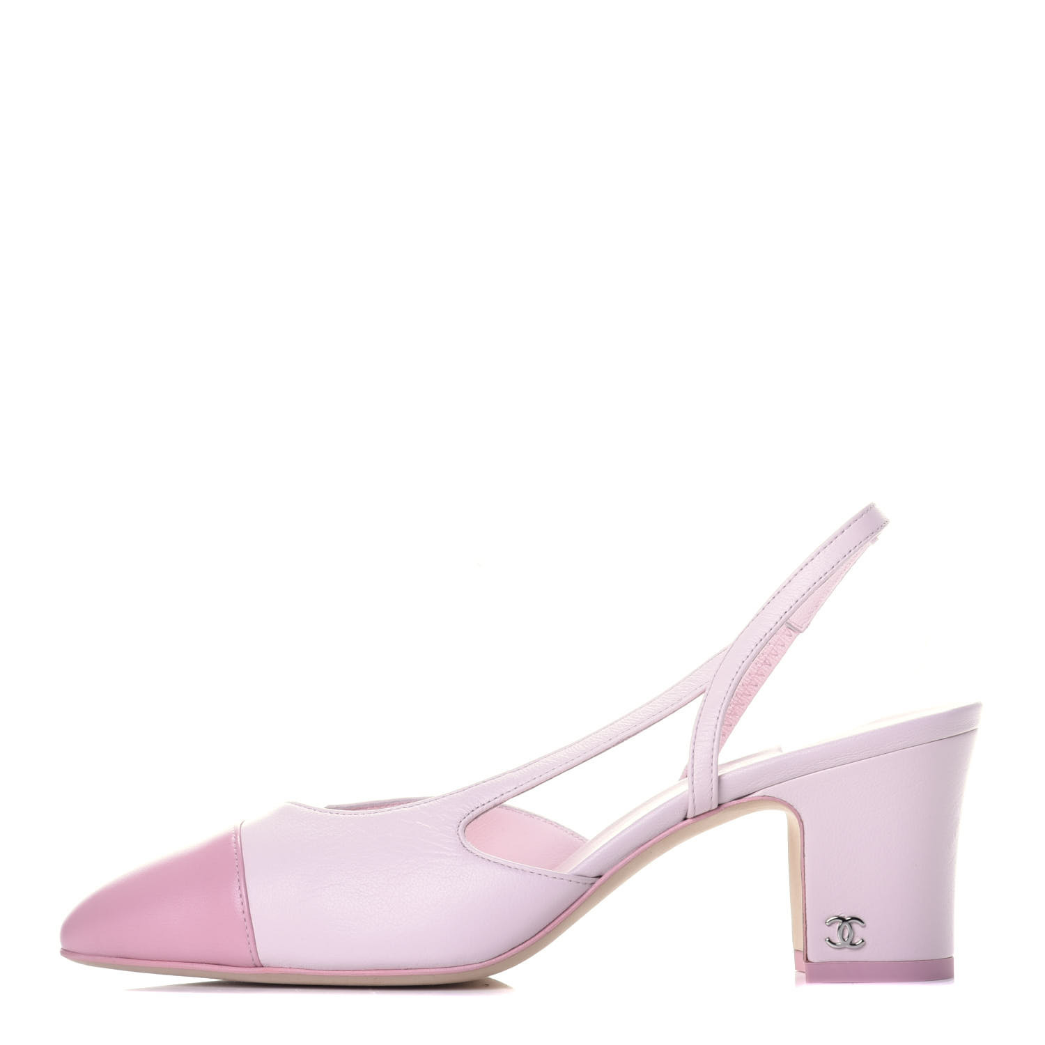 CHANEL Lambskin Cap Toe CC Slingback Sandals 38 Pink 763254