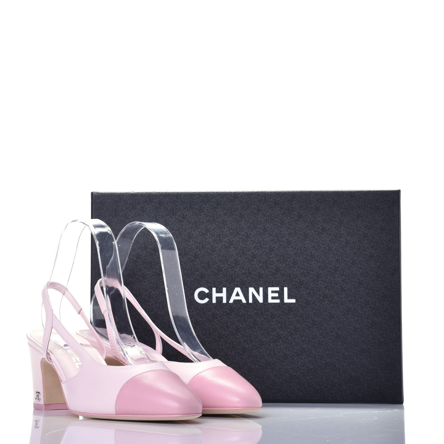 Chelchel918様 CHANEL Lambskin Cap Toe CC Slingback Sandals 38 Pink 763254