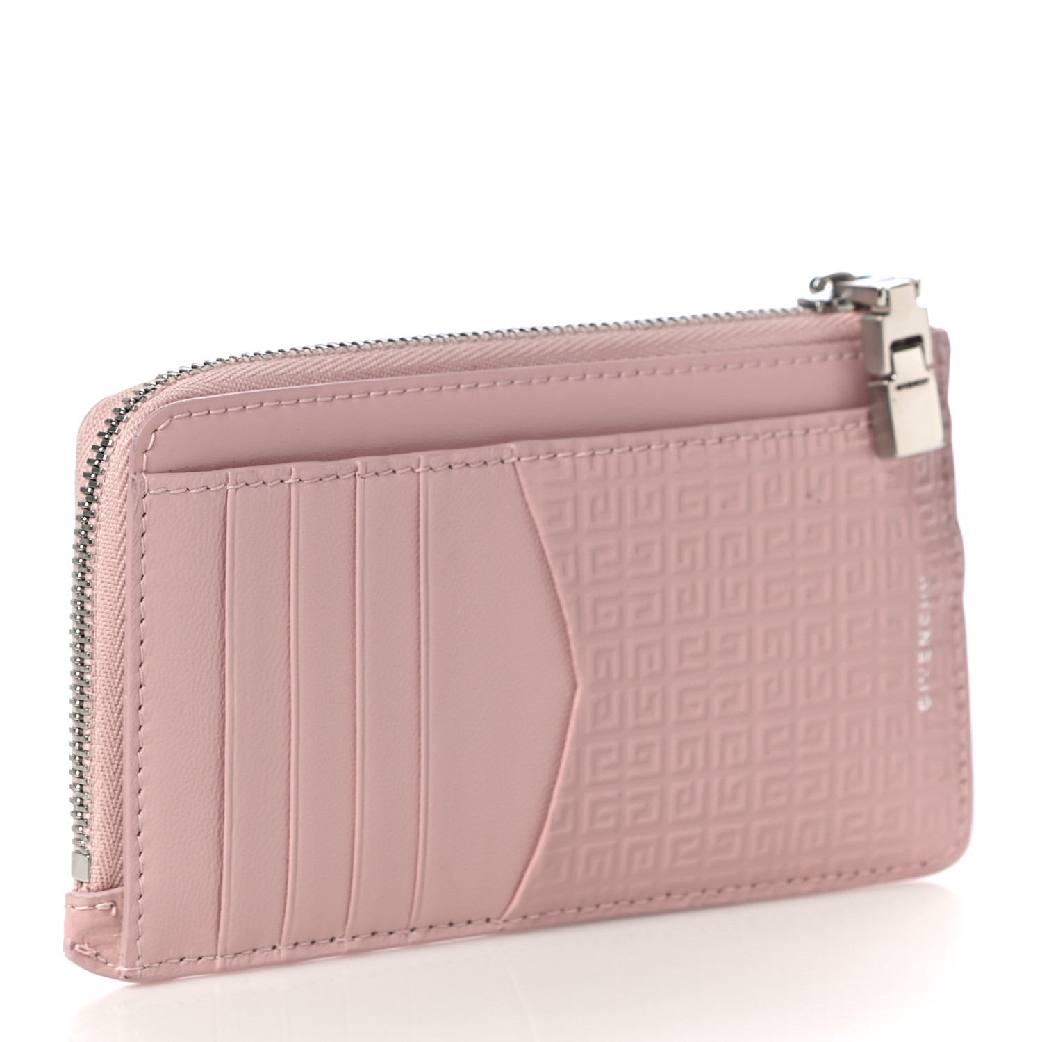GIVENCHY Calfskin Embossed 4G Zip Card Holder Blush Pink