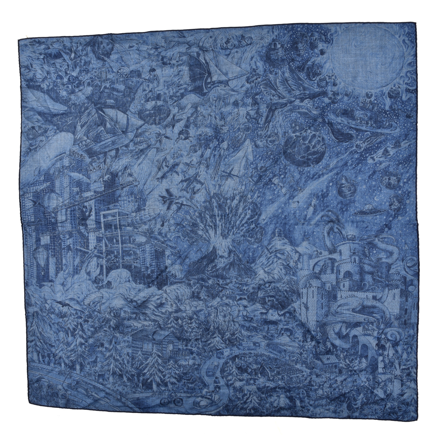 HERMES Cashmere Silk Nothing But A Dreamer Scarf 100 Bleu