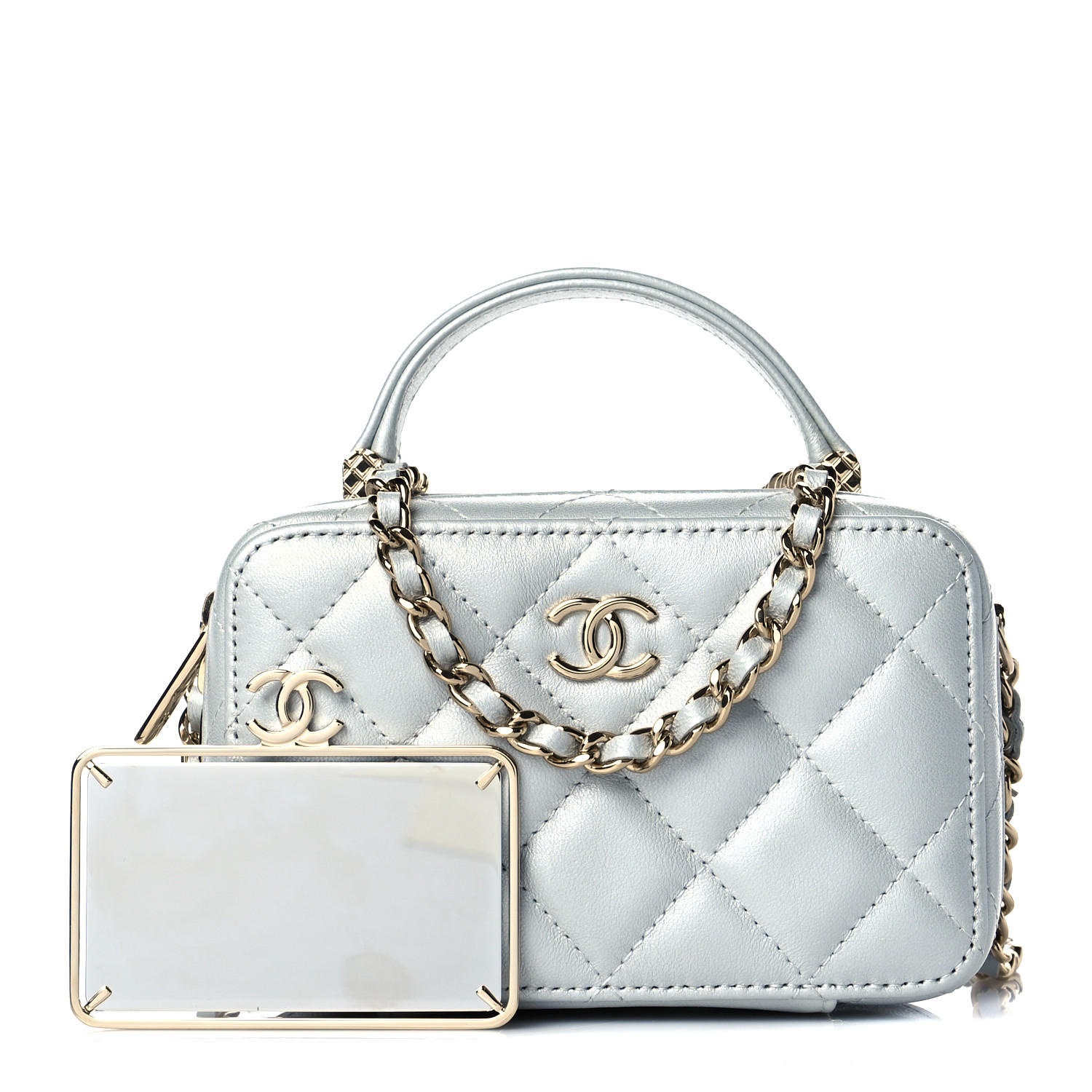 【CHANEL】Chanel Vanity Case 17cm★シャネル【ランク:A】 CHANEL Metallic Lambskin Quilted Top Handle Vanity Case