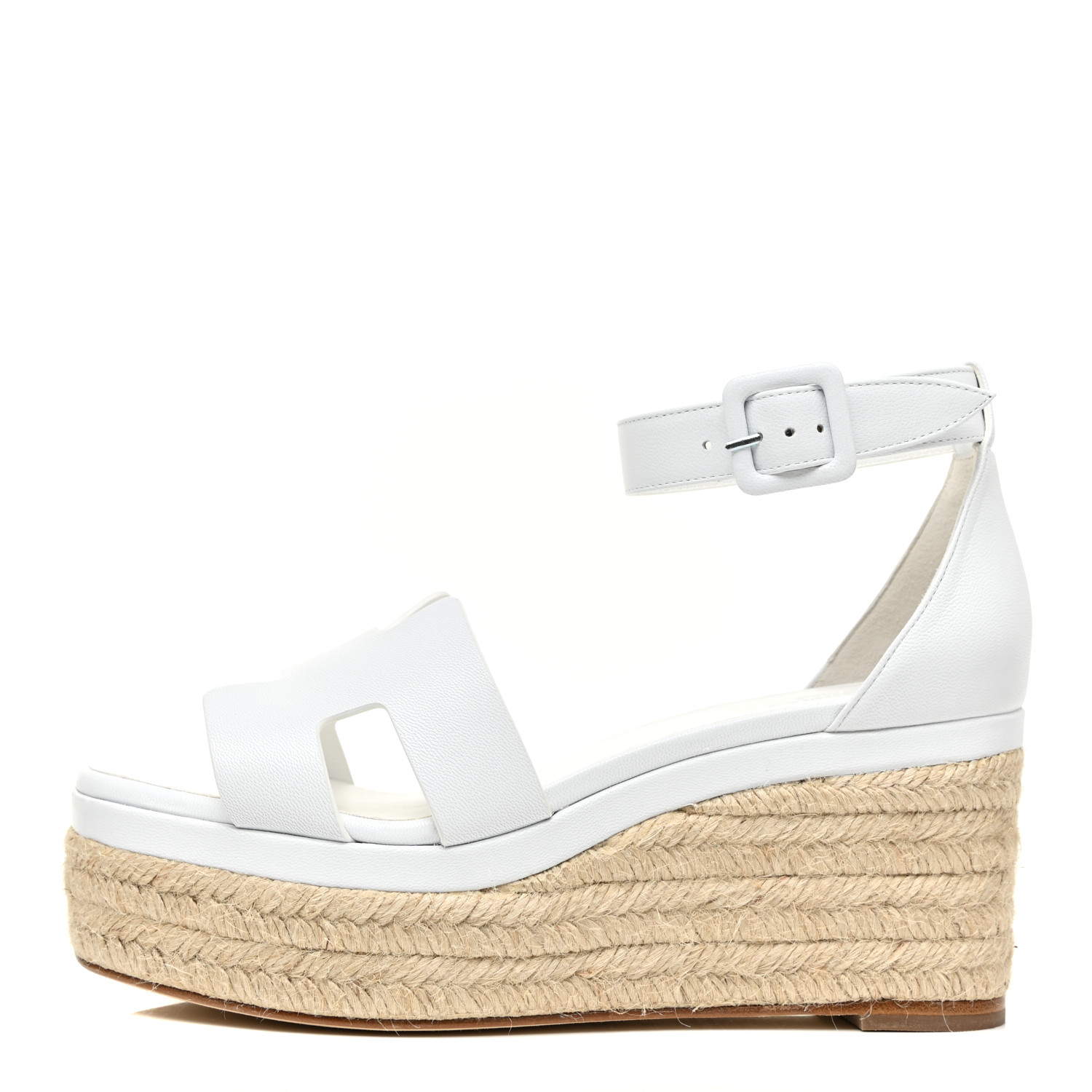HERMES Goatskin Elda Espadrille Wedge Sandals 37 White