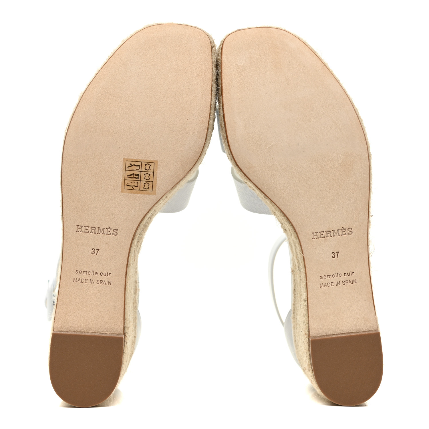 HERMES Goatskin Elda Espadrille Wedge Sandals 37 White
