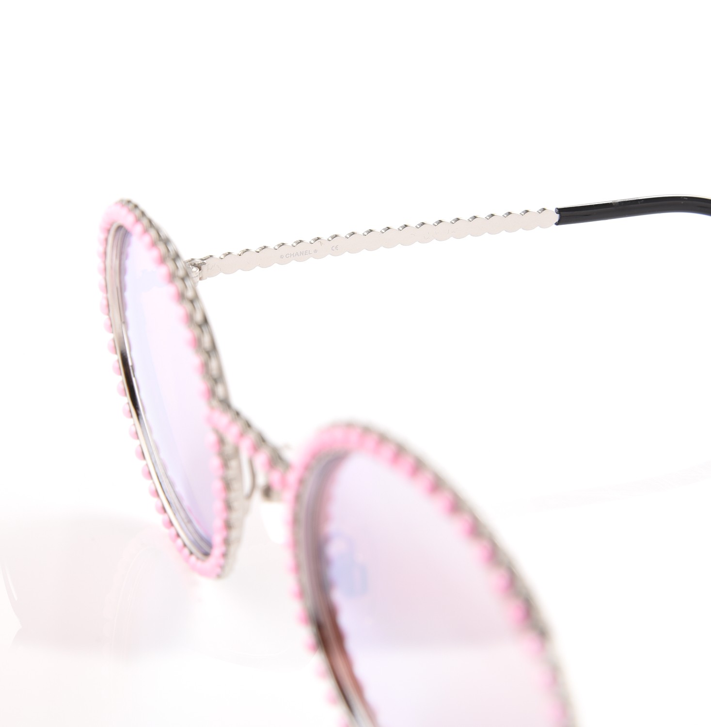 CHANEL Metallic Pearl Round Sunglasses 71138 Pink 201742
