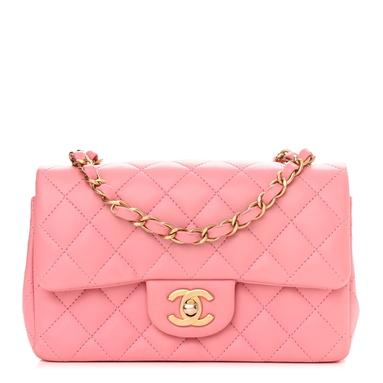 CHANEL Lambskin Quilted Mini Rectangular Flap Pink 1237239