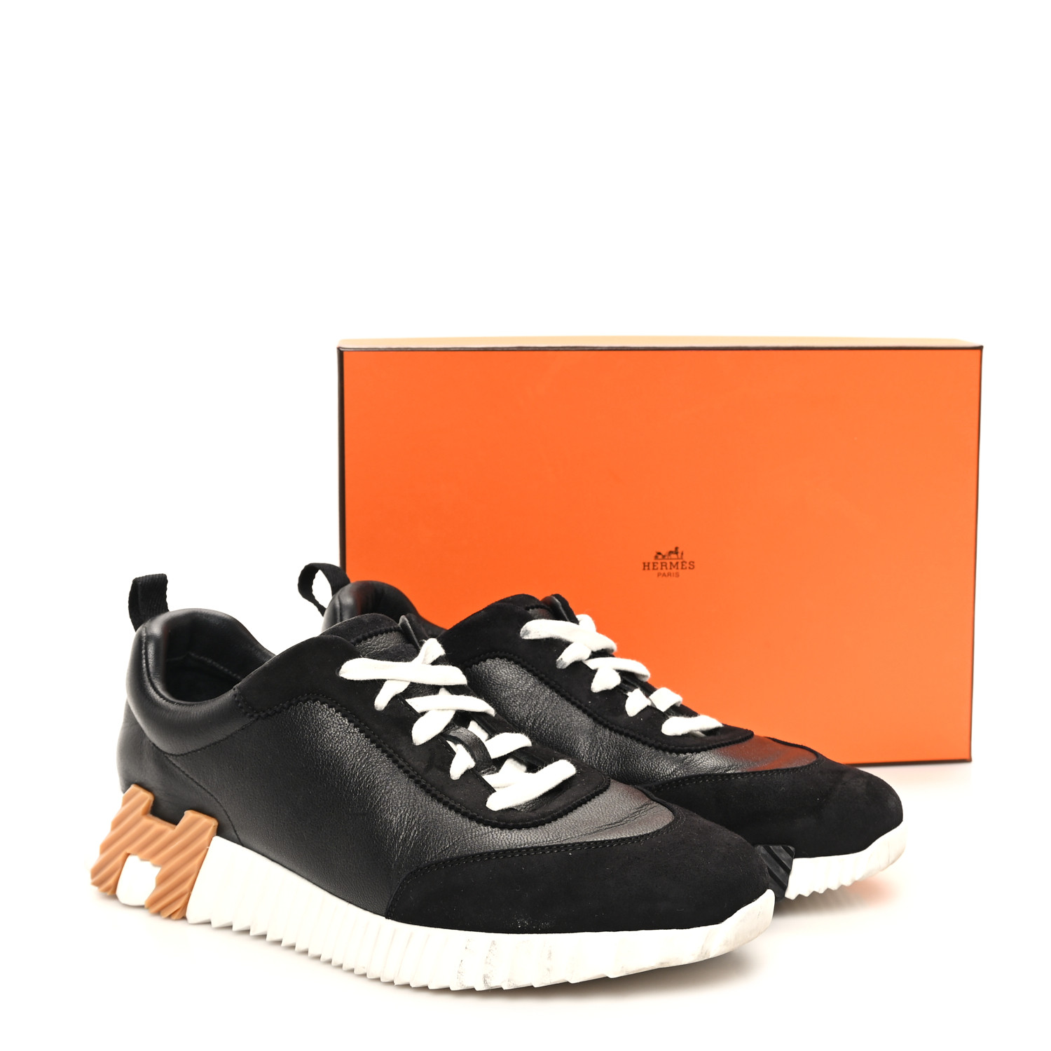 HERMES Goatskin Suede Goatskin Bouncing Sneakers 41 Black