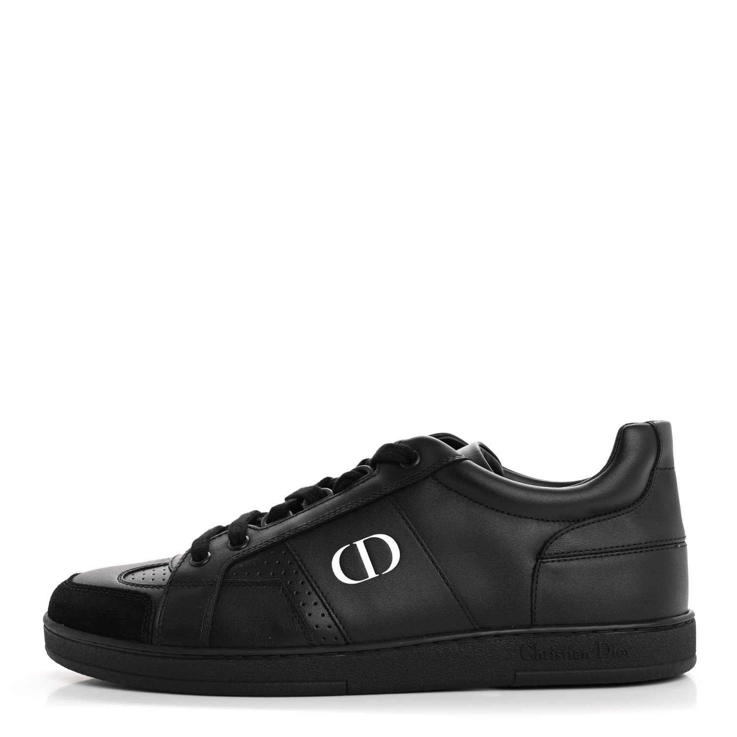 CHRISTIAN DIOR Calfskin Suede Logo Sneakers 38 Black 1695585