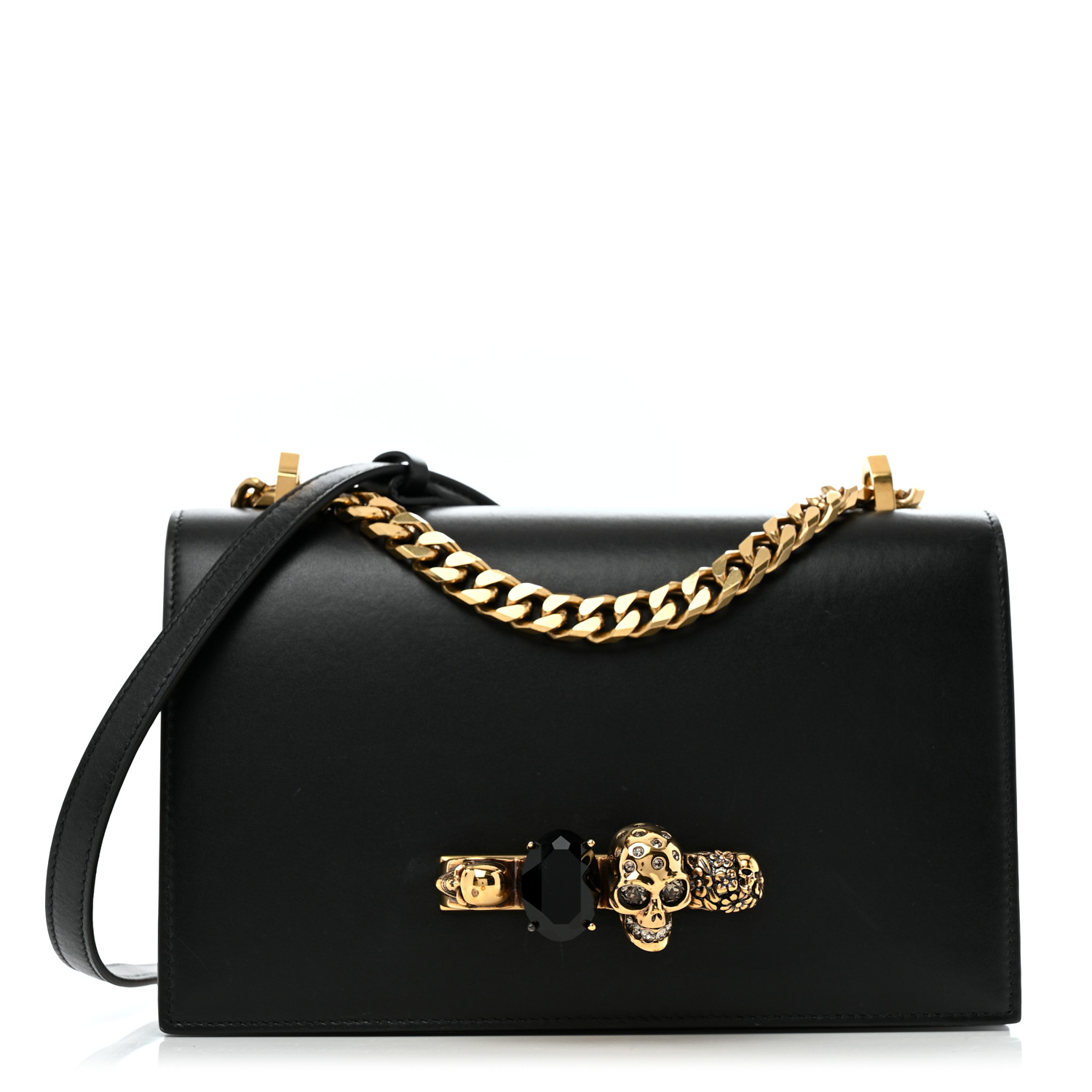 MANOF ブラックs ALEXANDER MCQUEEN Calfskin Knuckle Crossbody Black 1711444